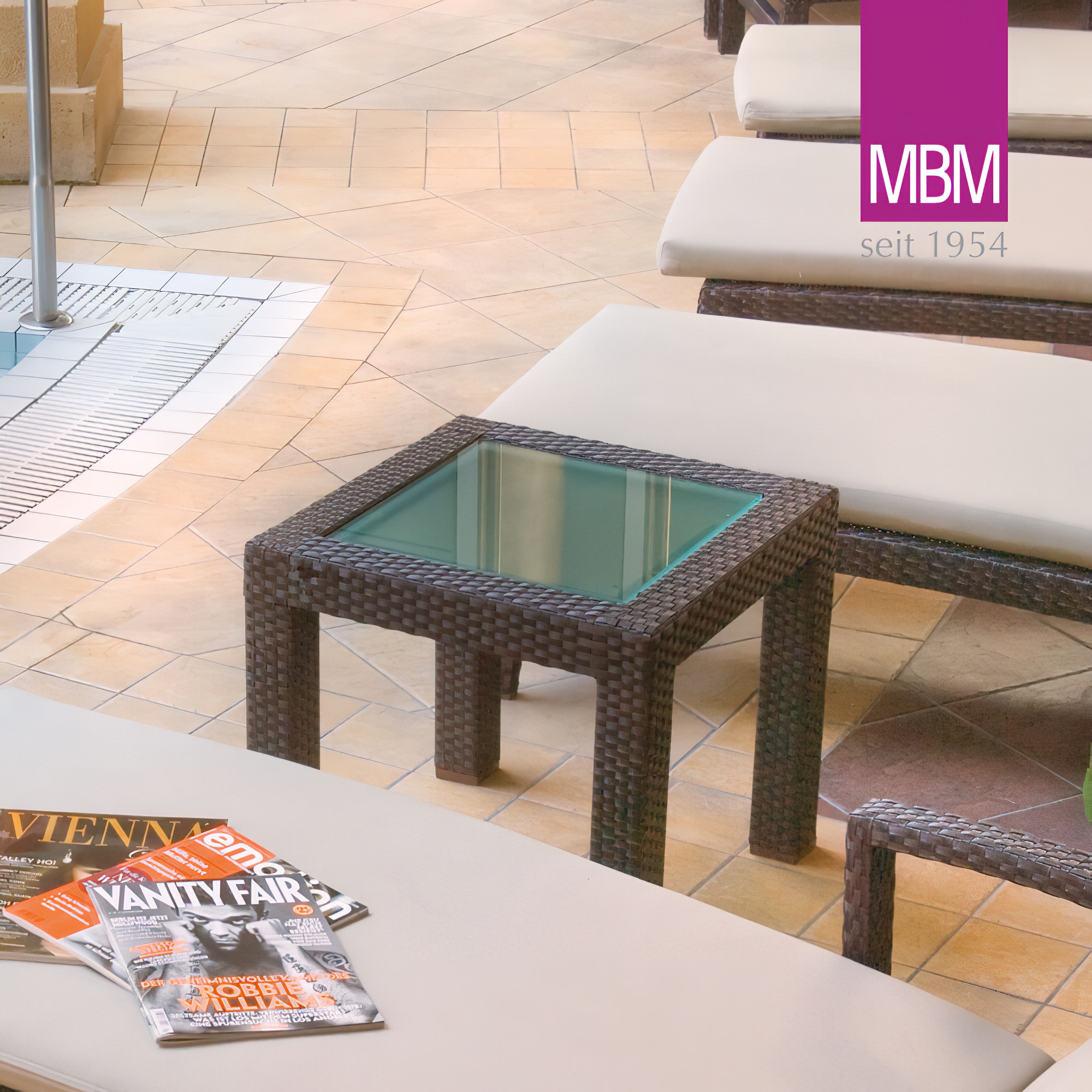 Outdoor Beistelltisch de MBM - Alu, Polyrattan & Glas - 50x50cm - Table d'appoint Bellini