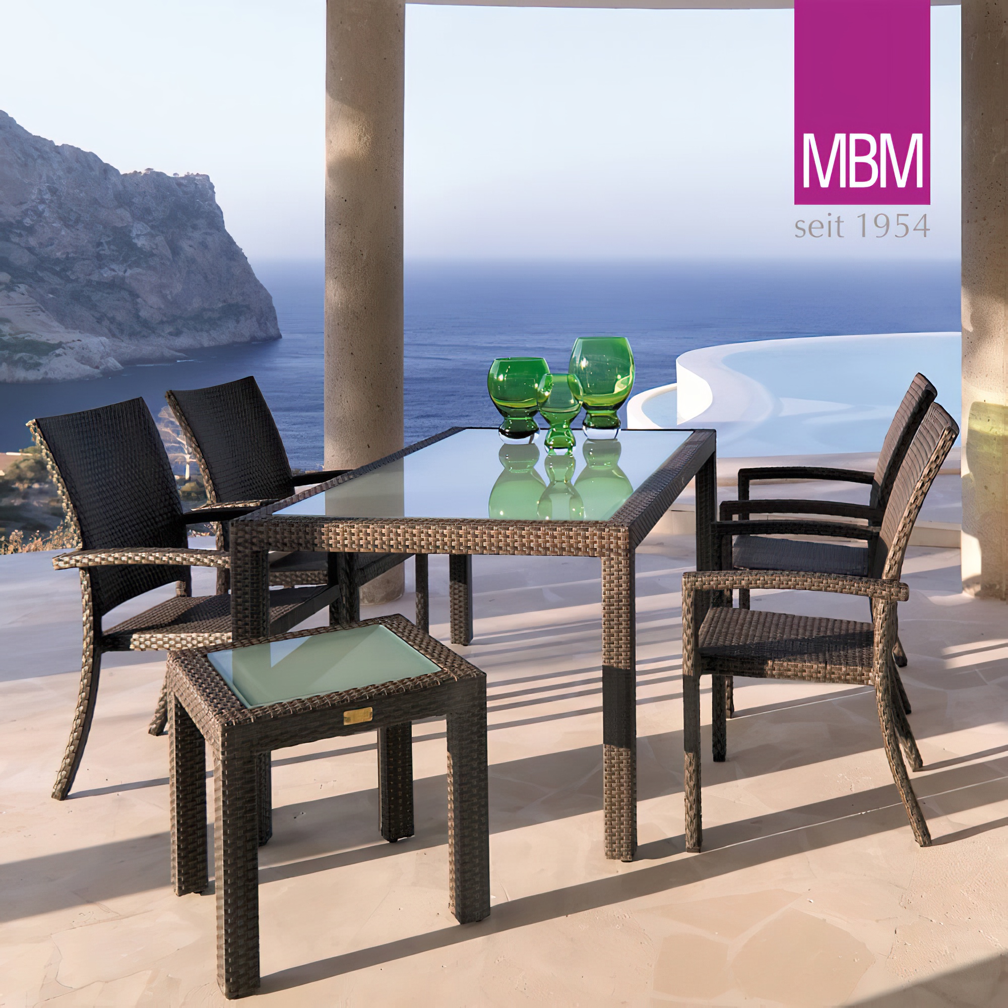 MBM table de jardin avec plateau en verre - Alu & Mirotex - 74x160x90cm - anguleux - Table Bellini