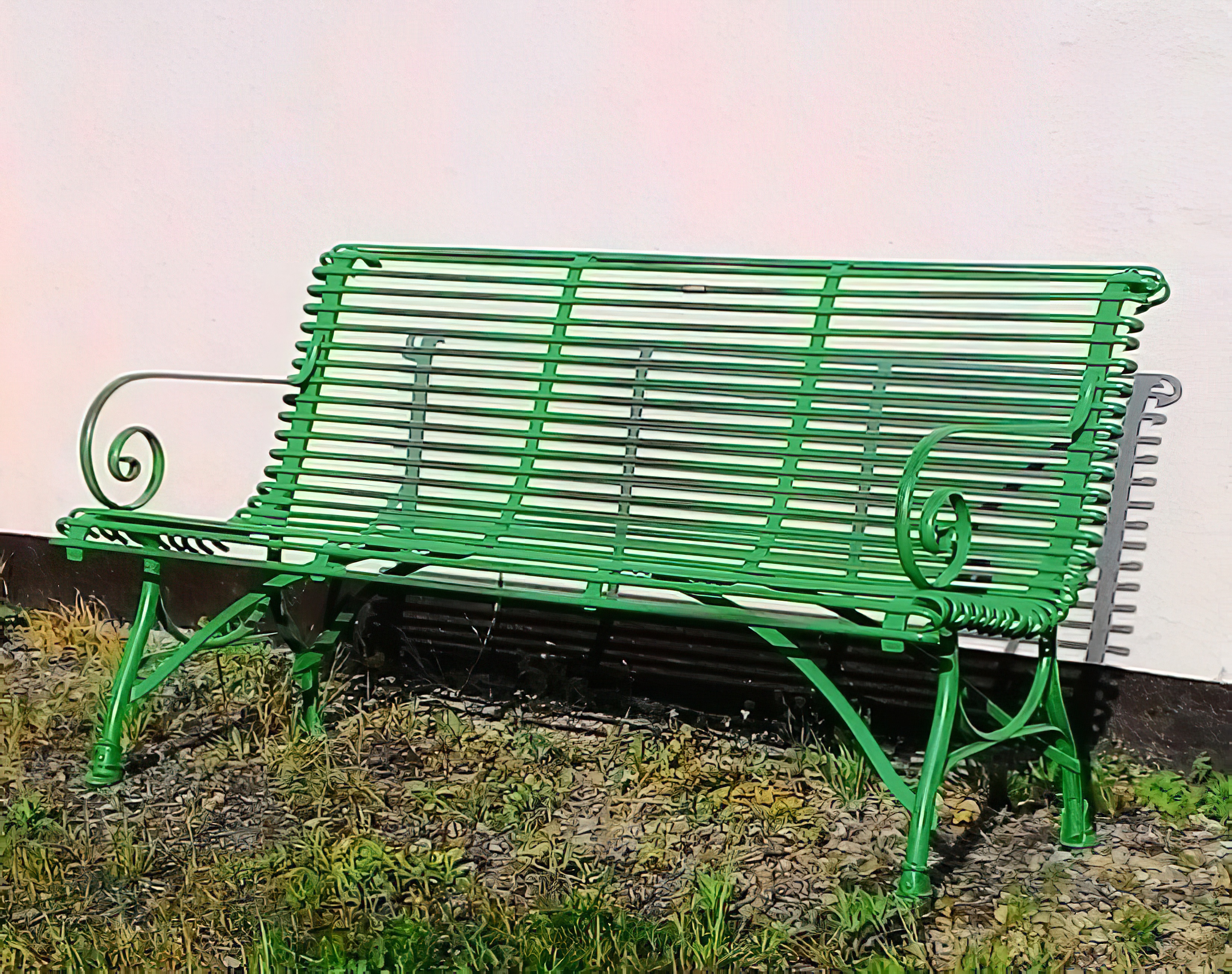 Banc de jardin antique 3 places en fer forgé - Isidore / rouge