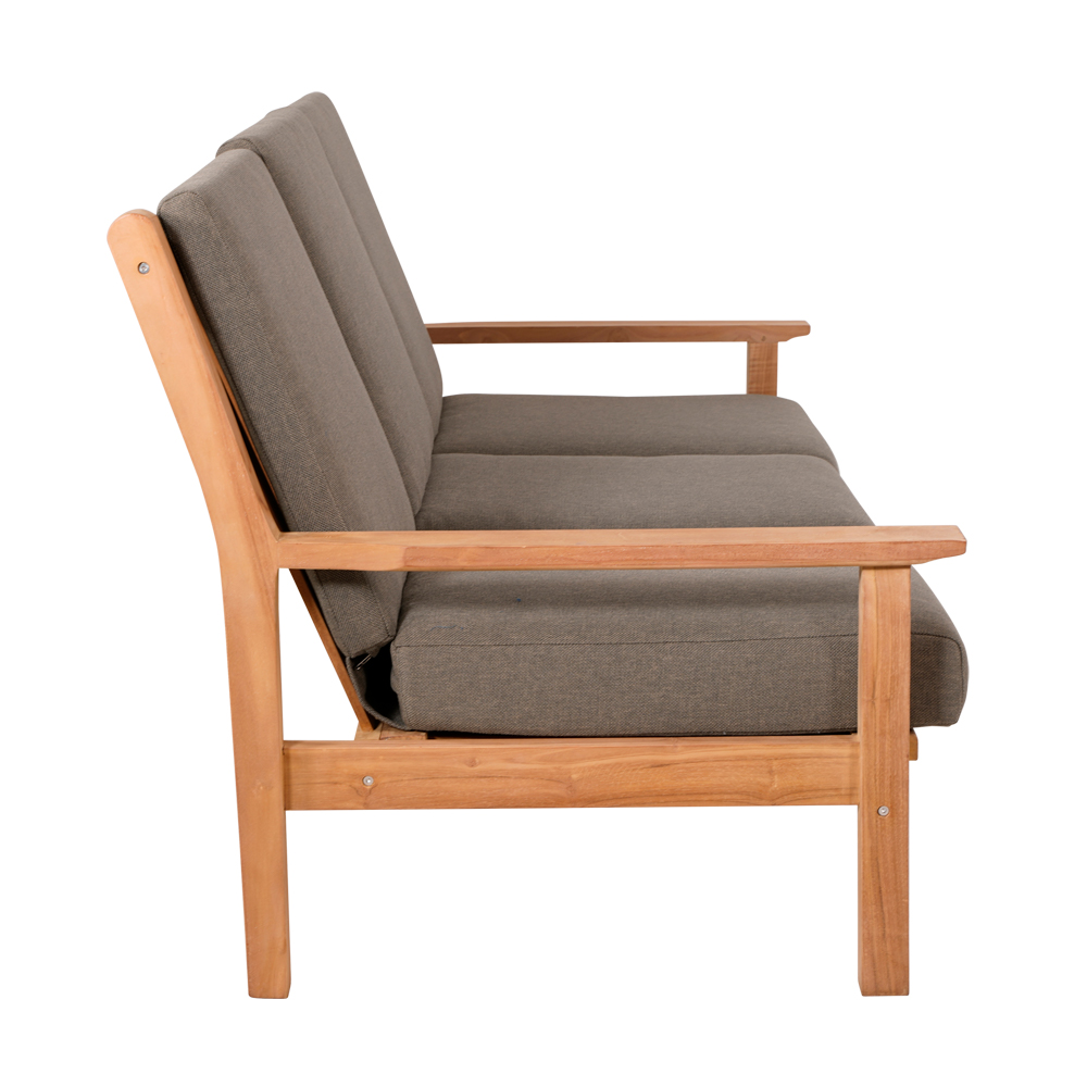 Canapé de jardin Lounge pour 3 personnes en teck avec coussins - Kreono