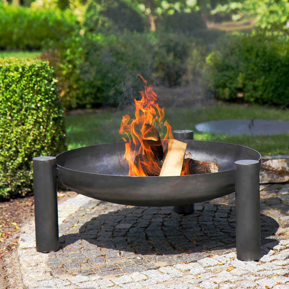 Bassin de feu en acier avec pieds cylindriques - pour le jardin et la terrasse - Bassin de feu Ogan / 80cm
