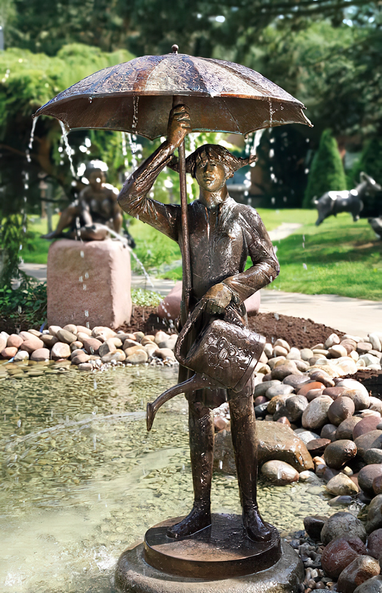 Statue de bronze limitée Gargouille avec parapluie - Göre insolente