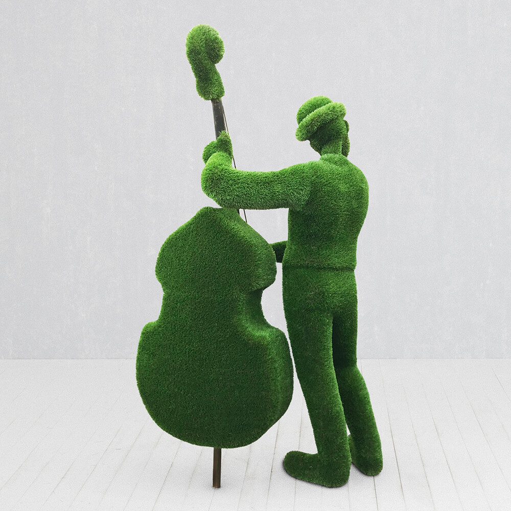 Grand musicien de jardin avec contrebasse - Sculpture - Hugo