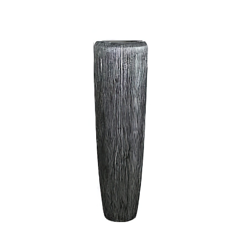 XXL Vase à plantes en polystone - Intérieur - Argent - Avec insert - Awate / 97x34cm (HxDm) / sans indicateur de niveau d'eau
