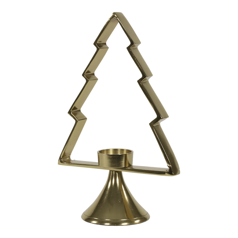 Bougeoir en forme de sapin - Aluminium doré - Talin / 50x25x14cm (hxlxp)