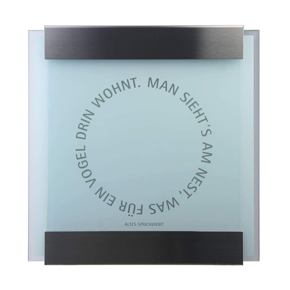 Boîte aux lettres de clôture moderne avec slogan - inox & verre - Hebe