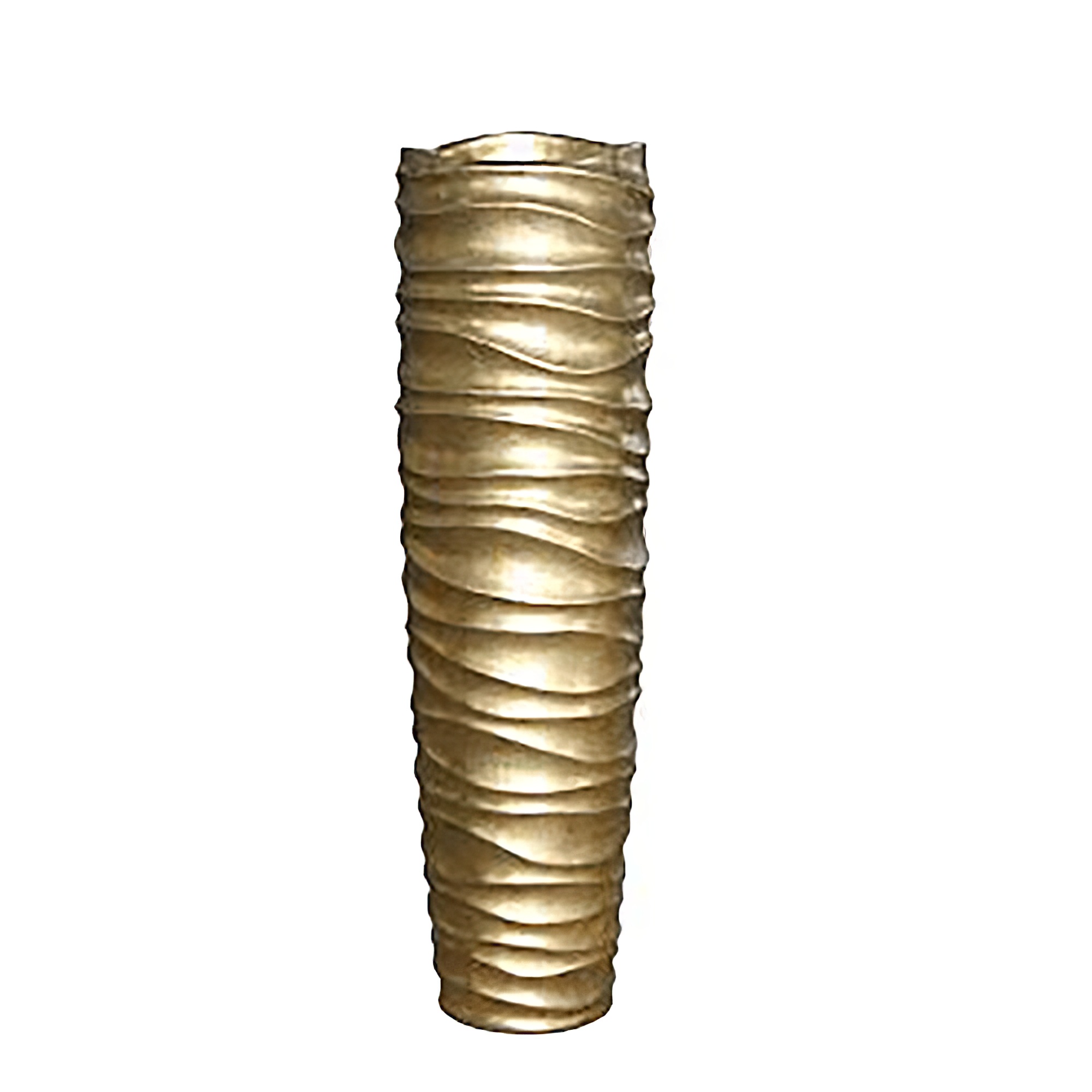 XXL Vase à plantes d'intérieur avec insert - Polystone - Or - Rond - Rainures exotiques - Djuma / 76x33cm (HxDm) / avec indicateur de niveau d'eau