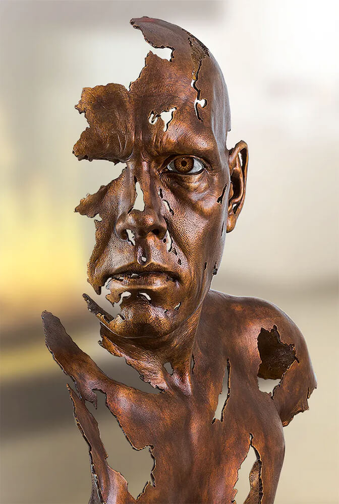 Buste d'artiste moderne - sculpture homme en bronze en édition limitée - Face to Face