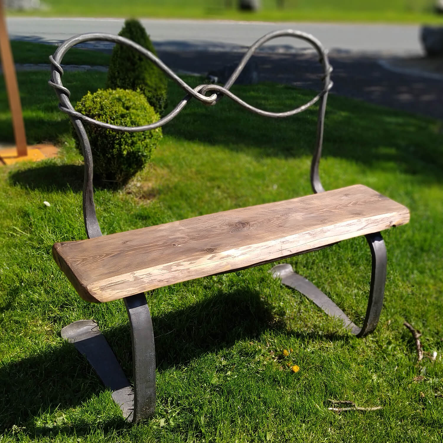 Banc de jardin forgé à la main pour 2 personnes avec bois - Panca di coppia