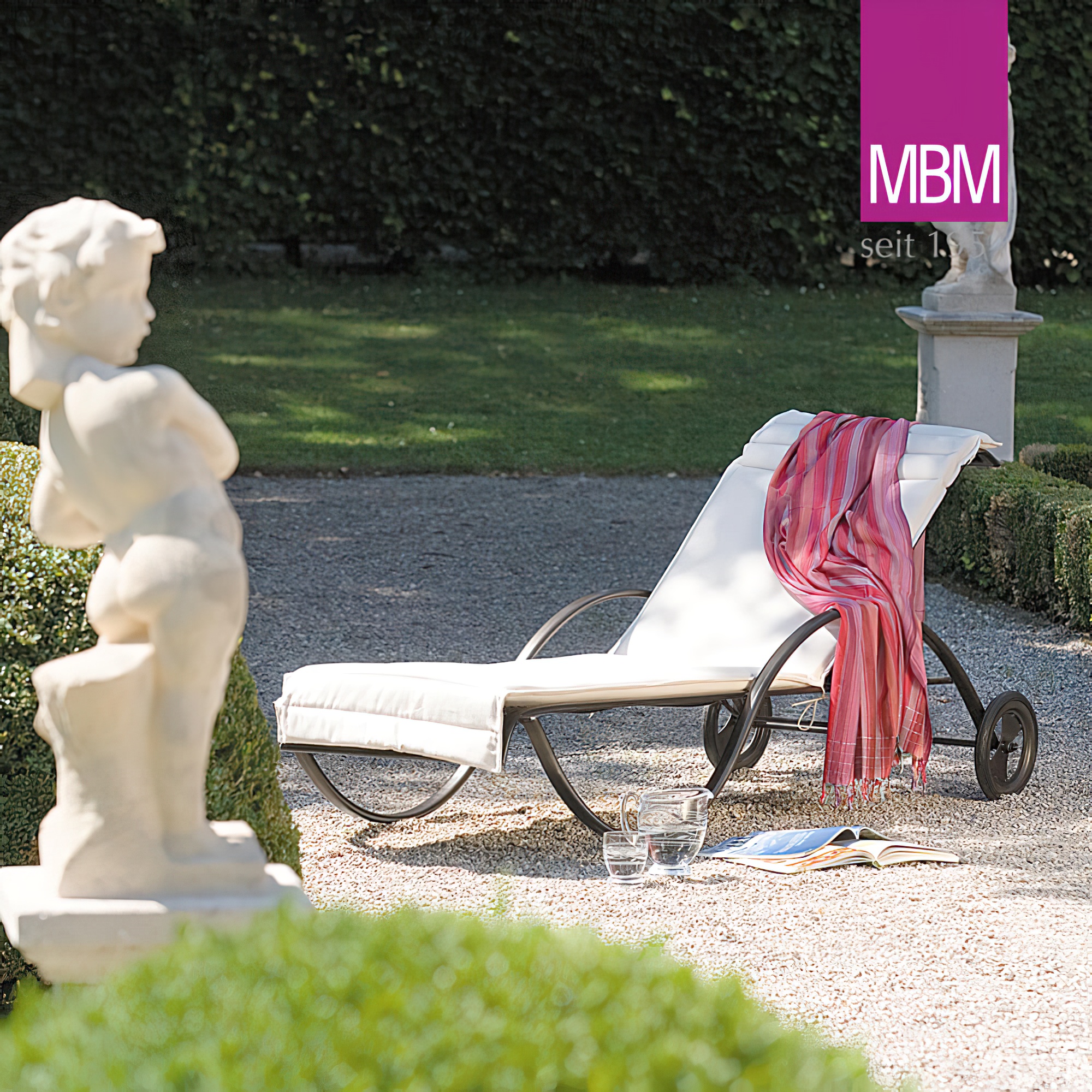 Chaise longue avec roulettes - MBM - Métal/fer - Chaise longue de jardin Romeo / avec coussin d'assise Naturel