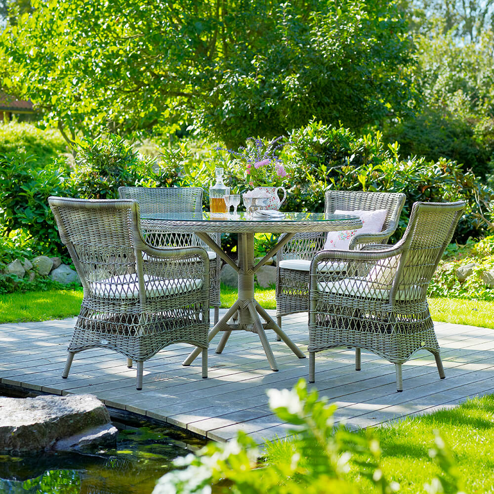 Table ronde pour le jardin en rotin - Table Keld / avec plateau en verre