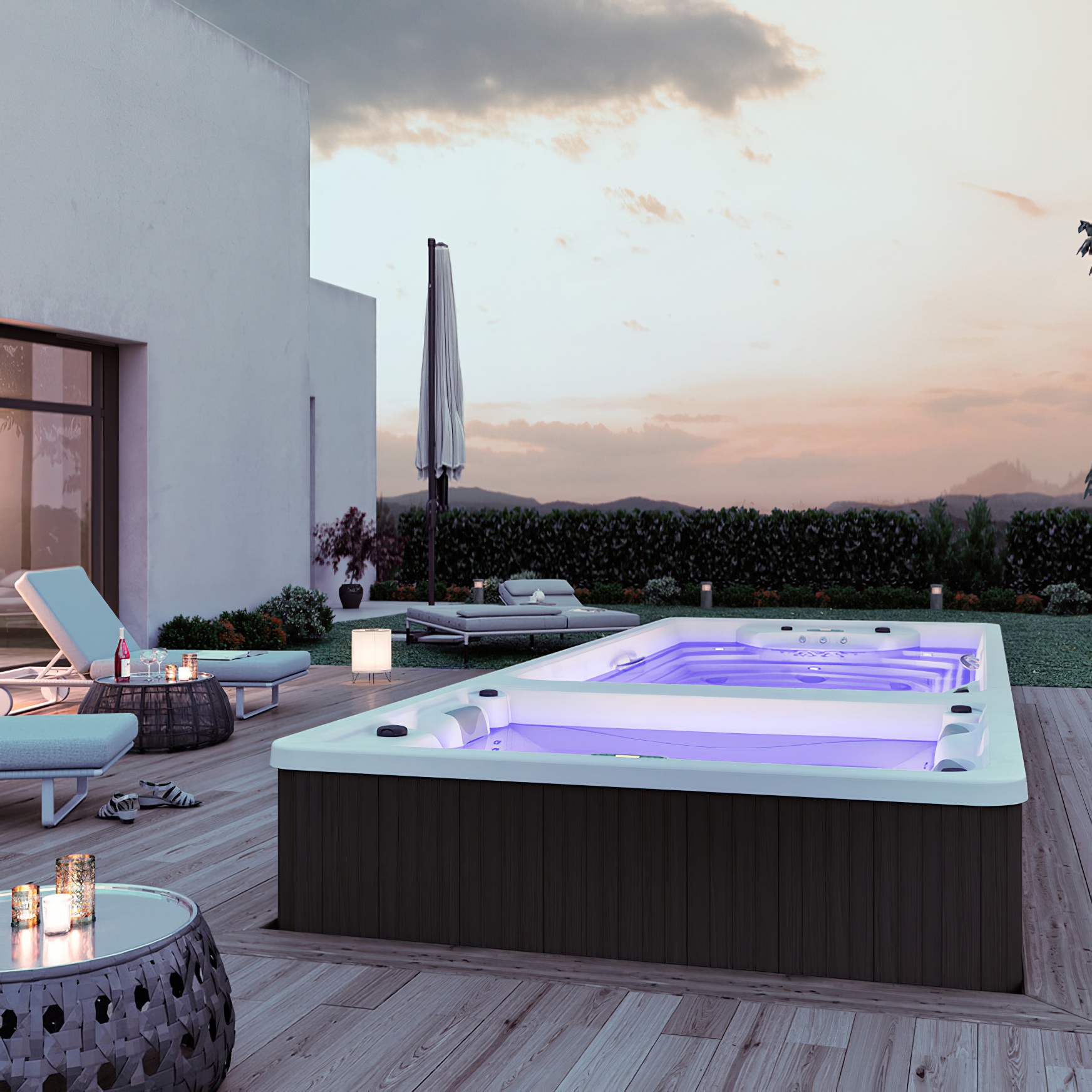 Combinaison d'un jacuzzi XXL et d'un spa de nage pour le jardin - Astarte