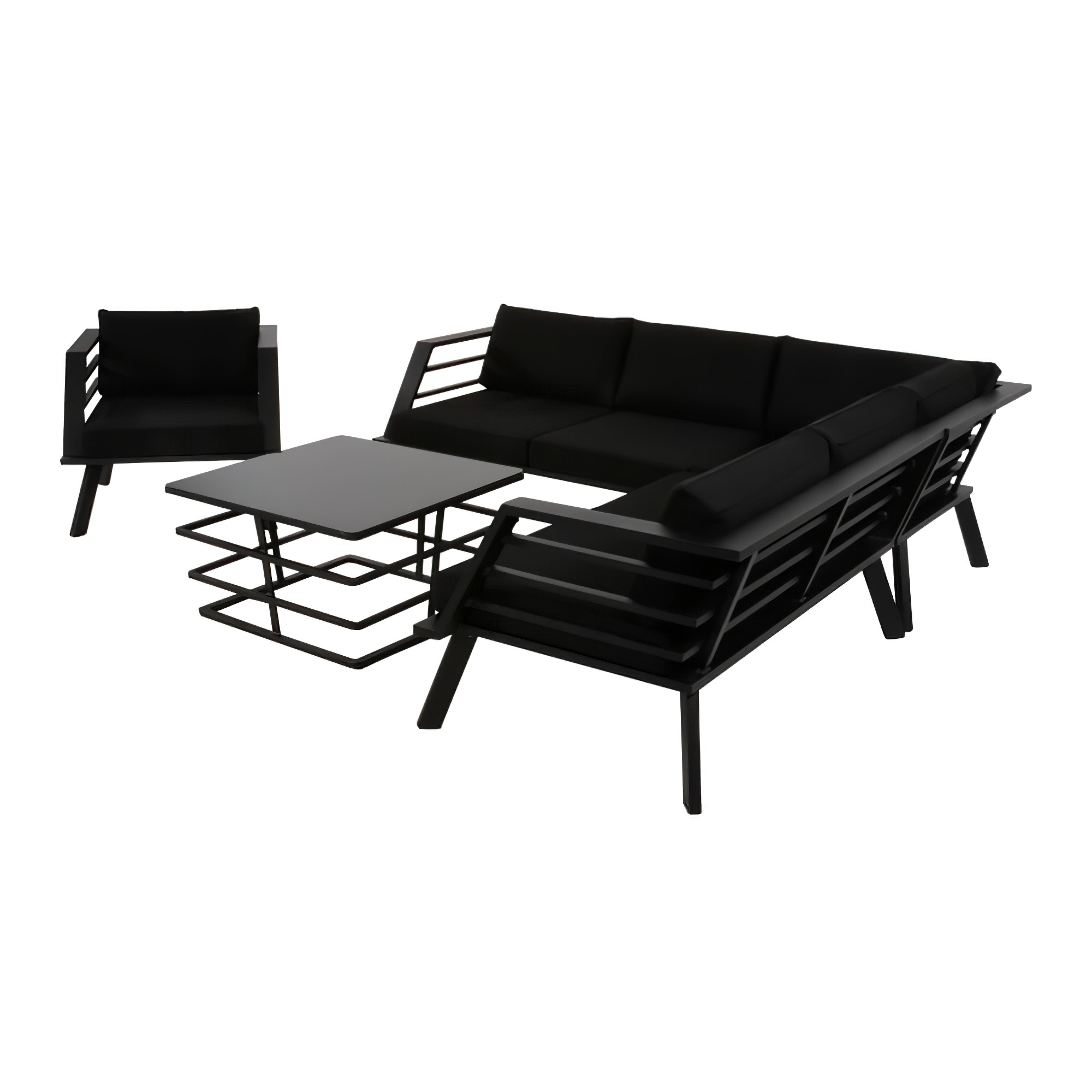 Ensemble de salon foncé avec table - Noir - Coin salon Porin