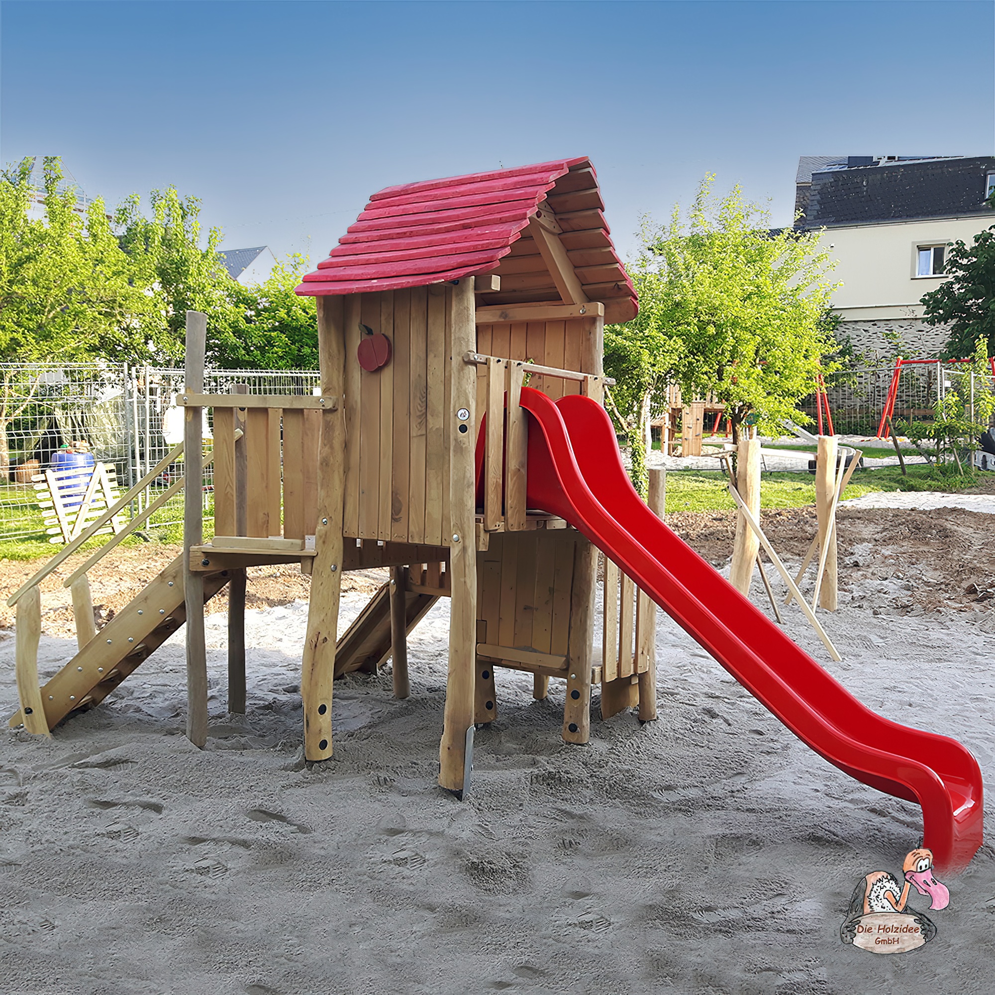 Maison de jeu en bois avec escalier et toboggan pour enfants - Maison sur pilotis Astrid