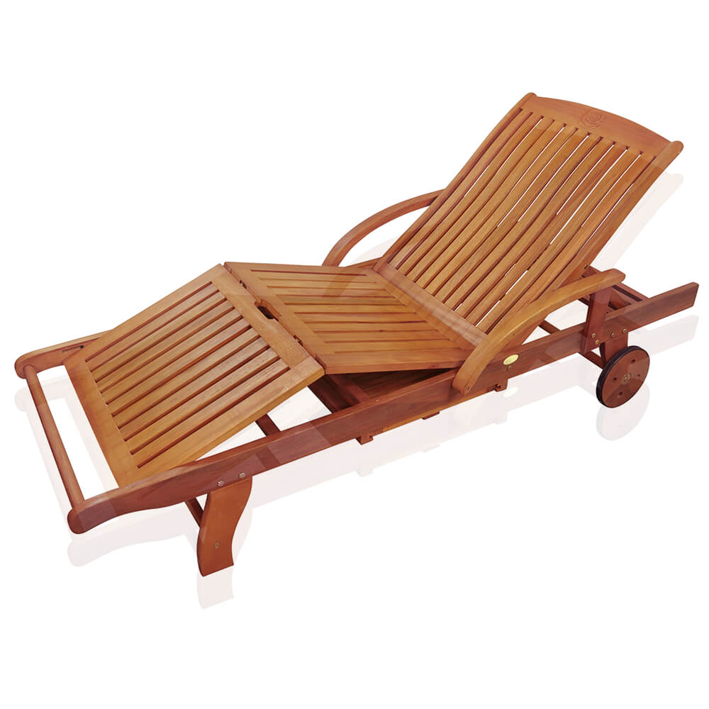Bain de soleil réglable en bois avec roulettes - résistant aux intempéries - Eudesmia Bain de soleil