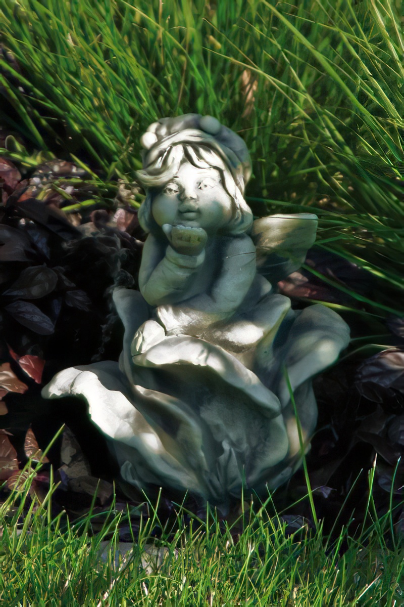 Figurine de jardin en pierre avec des fleurs de roses - Phineus Rosas / avec tige de 120cm
