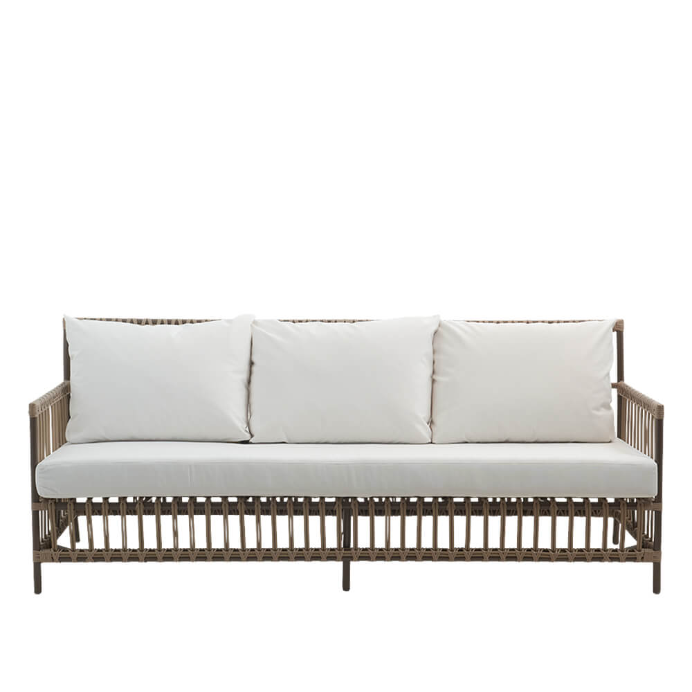 Banc de salon moka pour trois personnes avec dossier - Banc Caya / Beige
