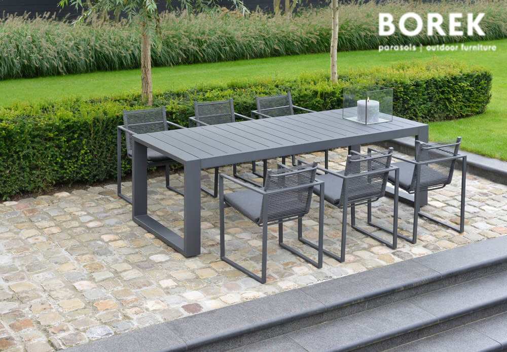 Salon de jardin moderne - Aluminium gris - Chaises de jardin & table - Borek - Andria Salon