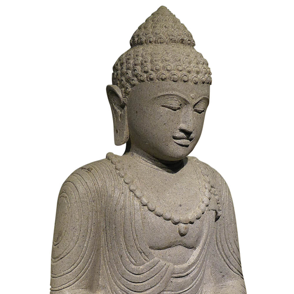 Sculpture de Bouddha indien en pierre de rivière - Méditation - Bima / 100x64x37cm (hxlxp)