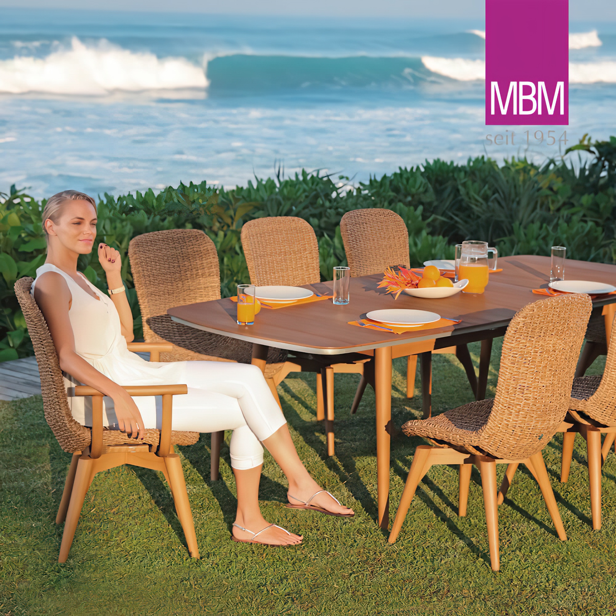 Chaise de jardin confortable - MBM - Alu, Tressage & Resysta - marron - Fauteuil Orlando