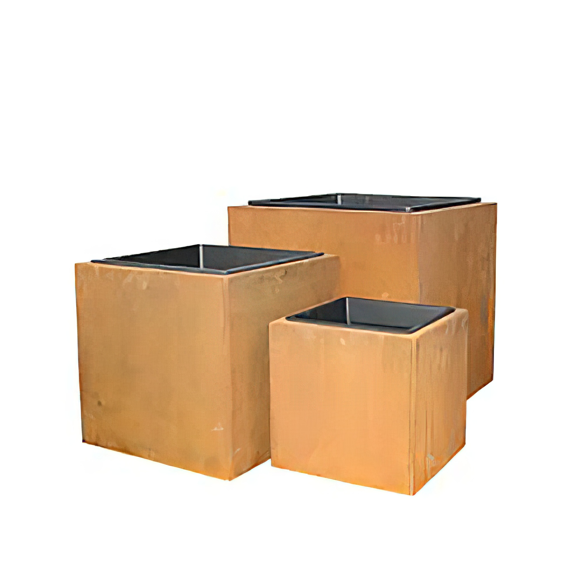 Set de 3 pots en métal rouillé - rectangulaire avec insert - Hilo