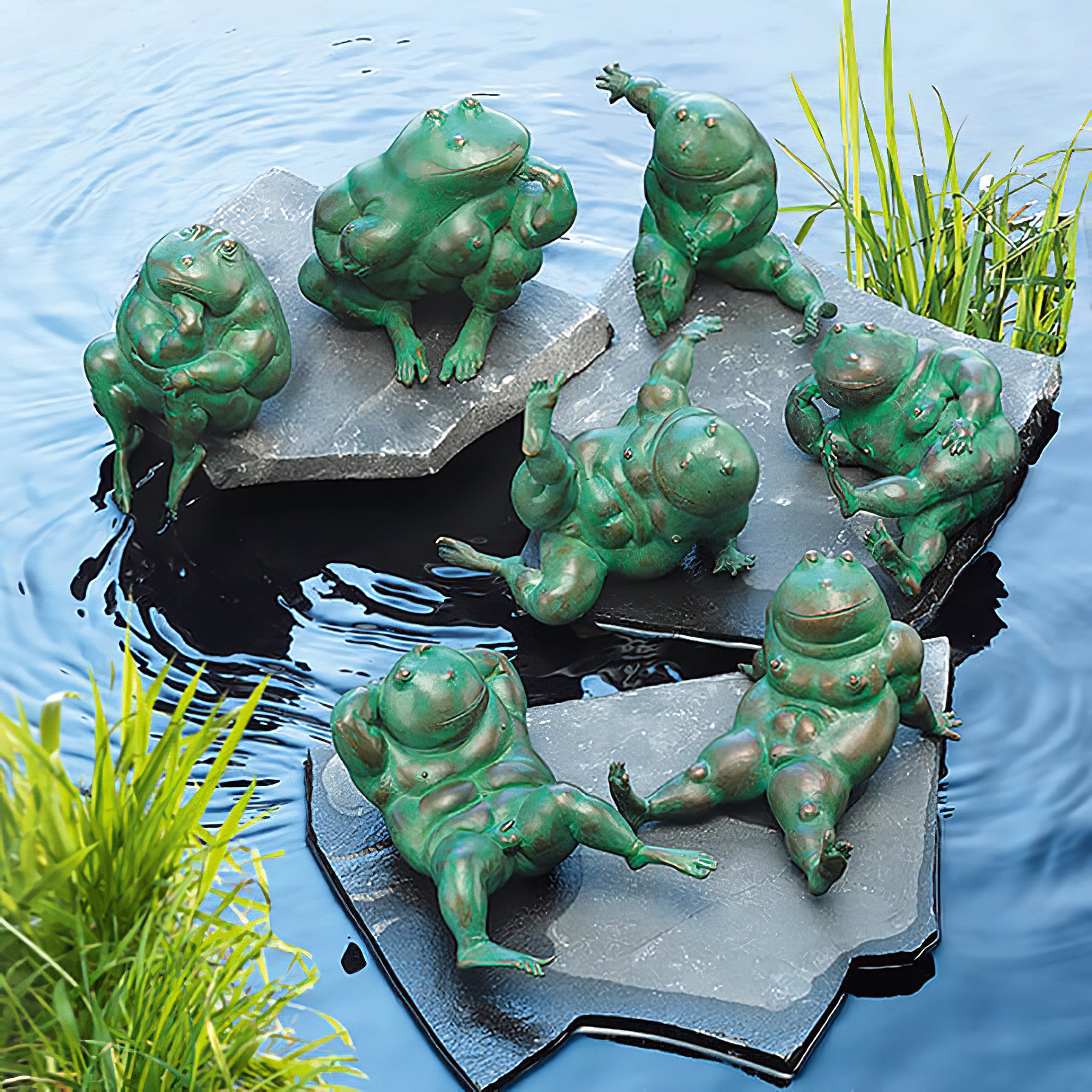 Grenouille en bronze vert comme décoration de jardin - Rudi