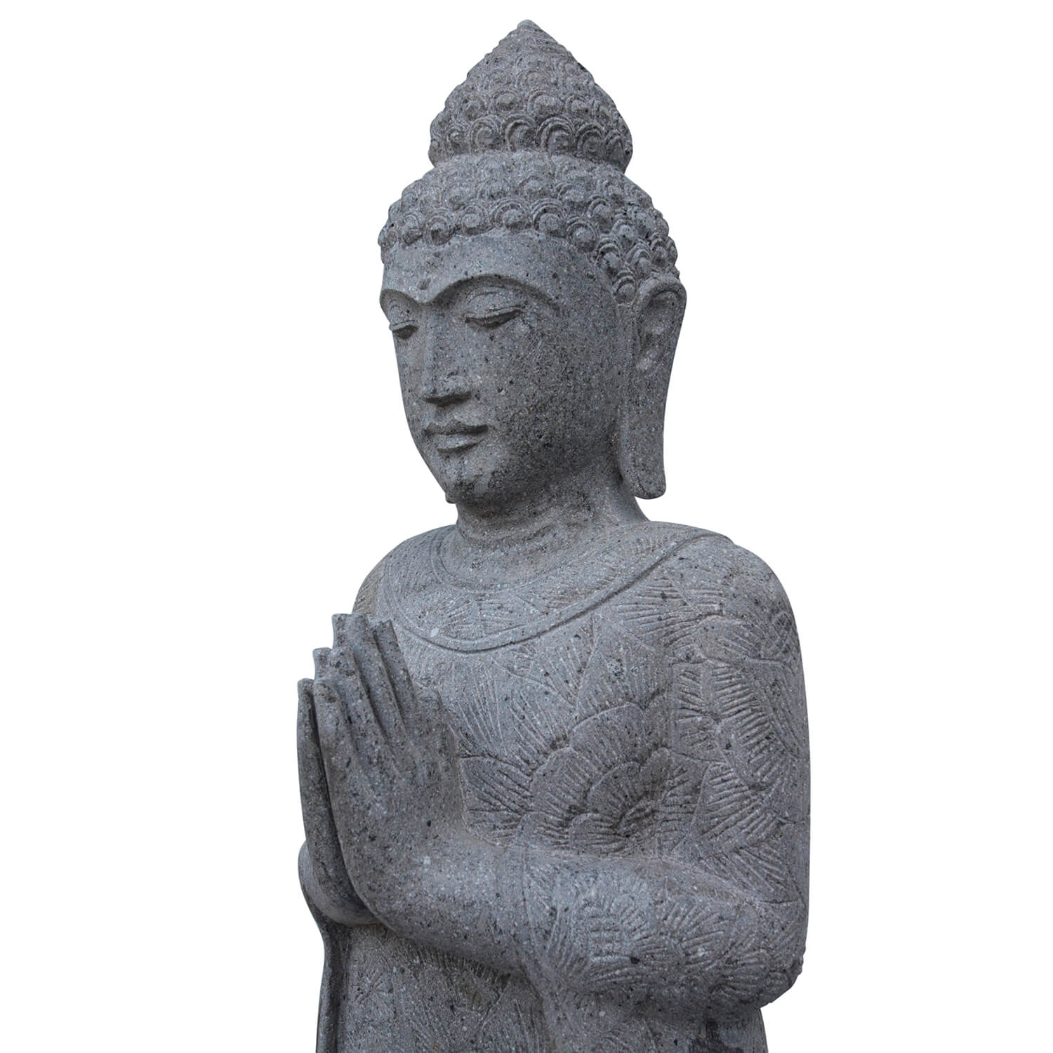 Bouddha debout en pierre de rivière avec motif floral - Ostium