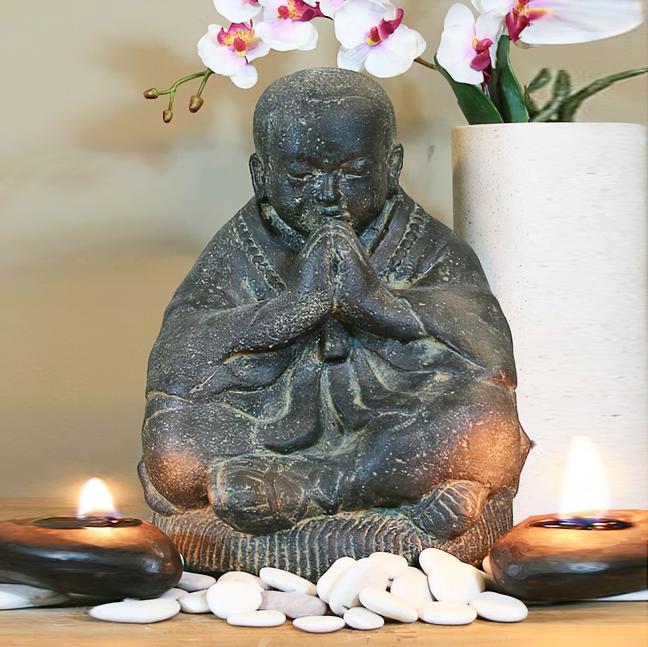 Bouddha décoratif unique en fonte de pierre - Tashim