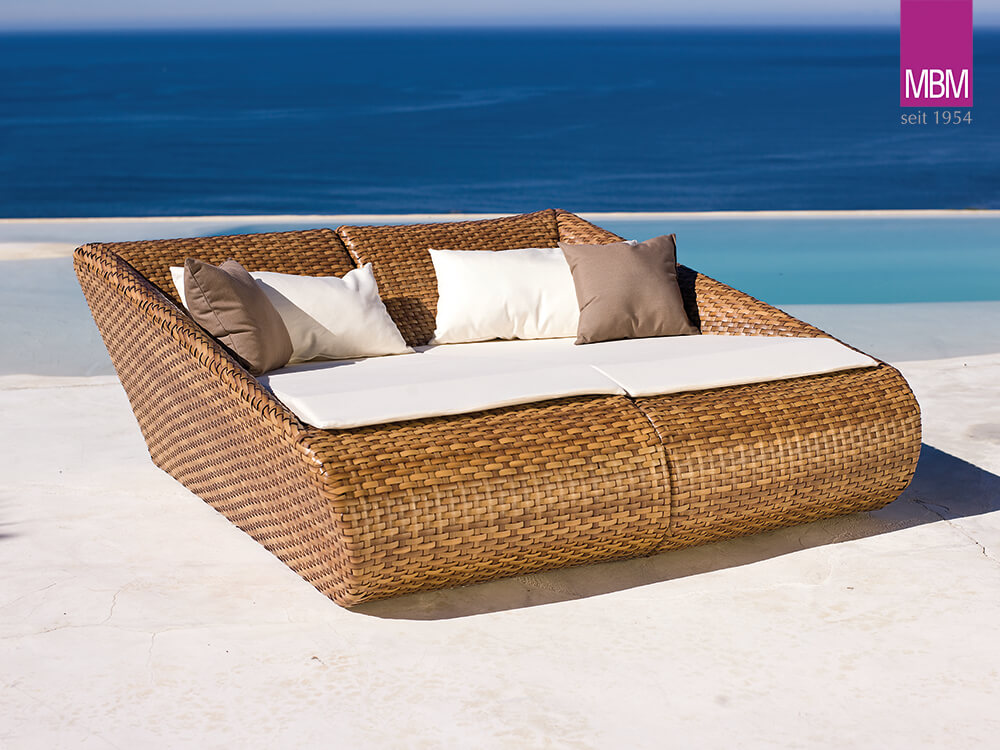 Lounge Chaise longue gauche pour le jardin - MBM - Alu & Tressage aspect rotin - marron - Madrigal Relax-Lounge links
