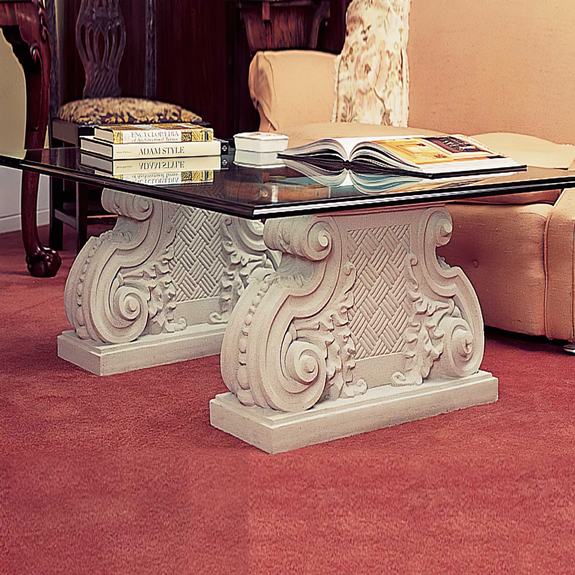 Table en pierre naturelle avec plateau en verre - Duddon Old Hall / Terracota