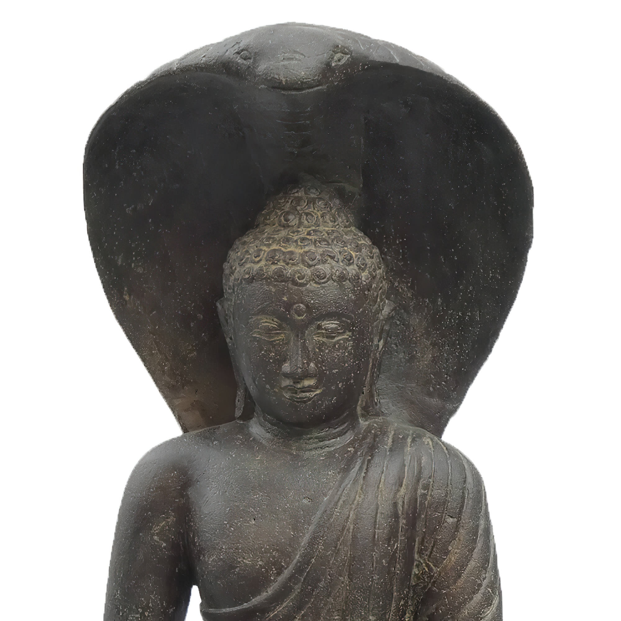 Figure de Bouddha méditant en pierre moulée à l'abri d'un cobra - Djuwita