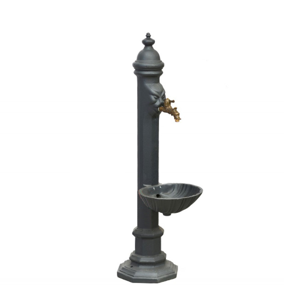 Fontaine de jardin avec visage et bassin en fonte - Valur / Noir