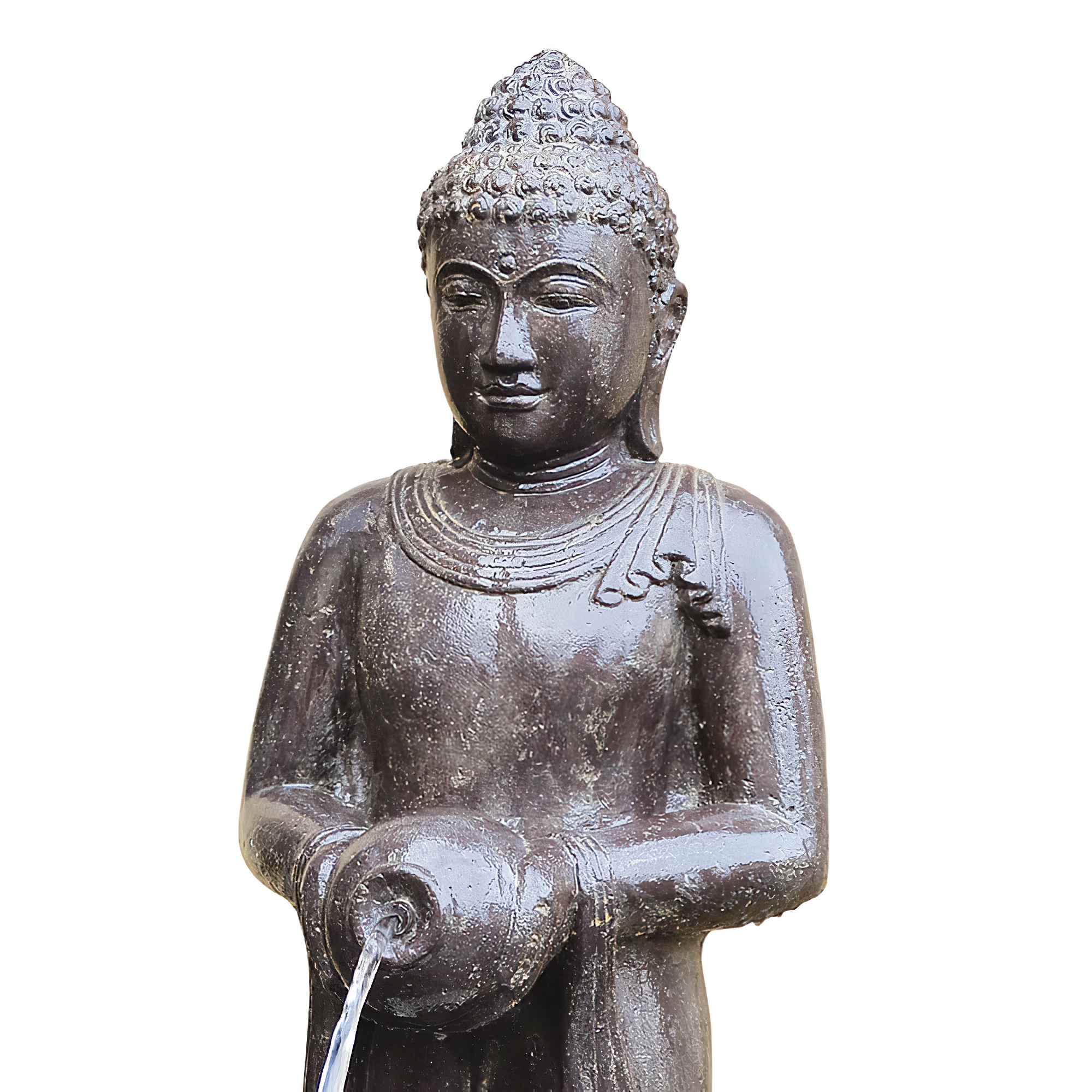 Figure de Bouddha debout avec récipient en fonte de pierre comme jeu d'eau - Santai