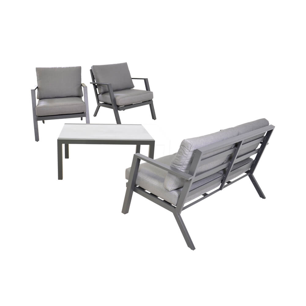 Coin lounge gris en aluminium pour 4 personnes - moderne - Loungemöbel Elto