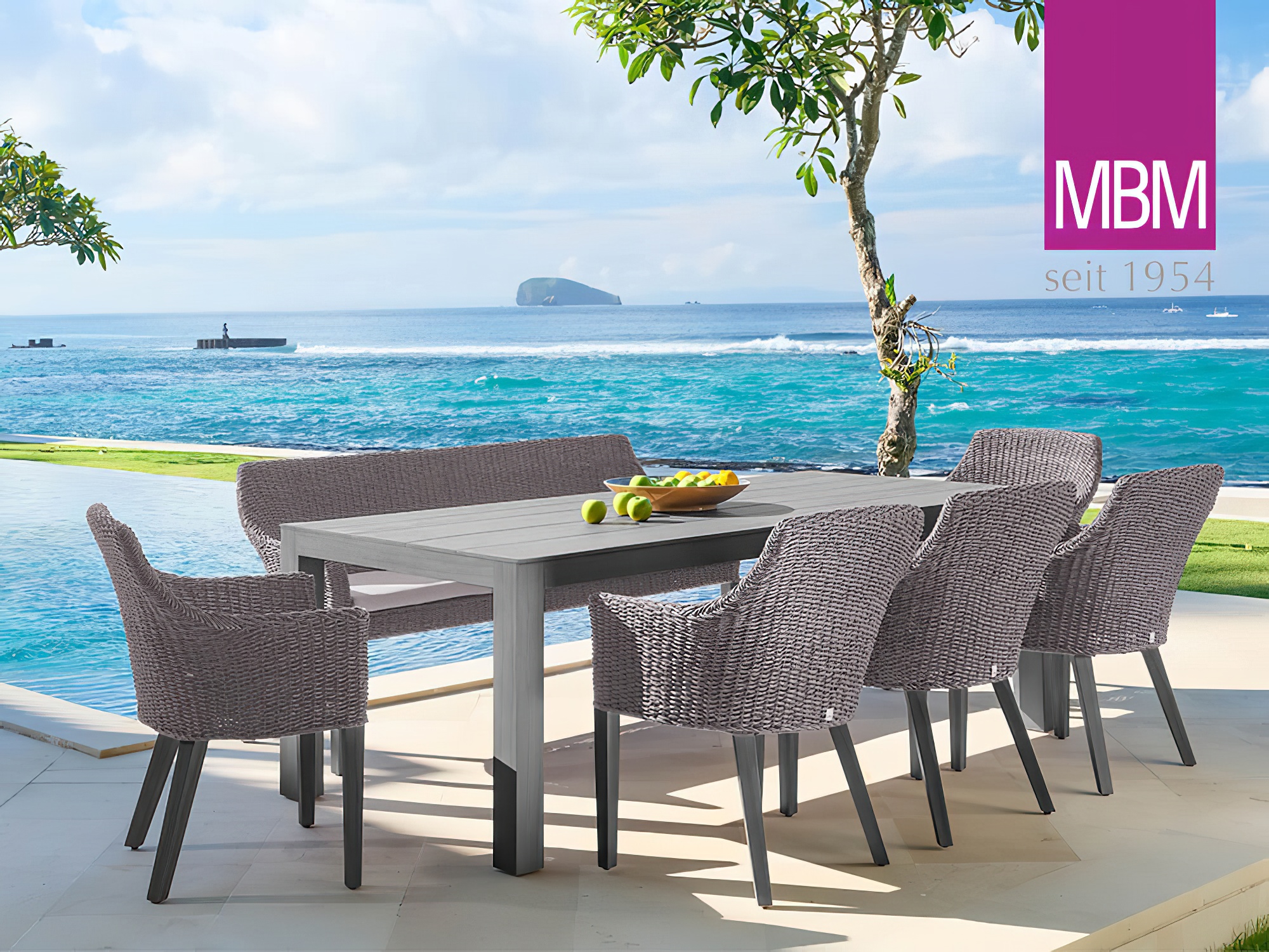 Banc 3 places Stone Grey pour le jardin de MBM - Banc Tortuga / sans coussins d'assise