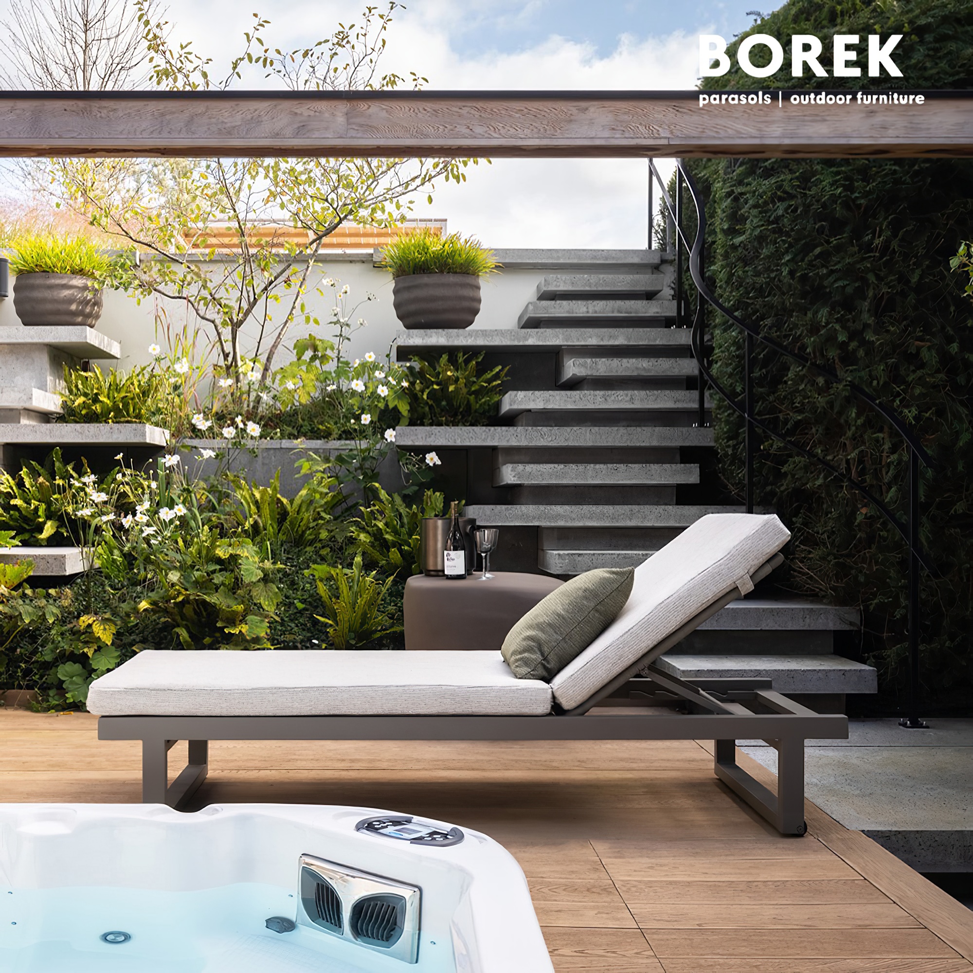 Chaise longue moderne en aluminium avec dossier réglable et roues - Borek - Ovar Chaise longue / Blanc