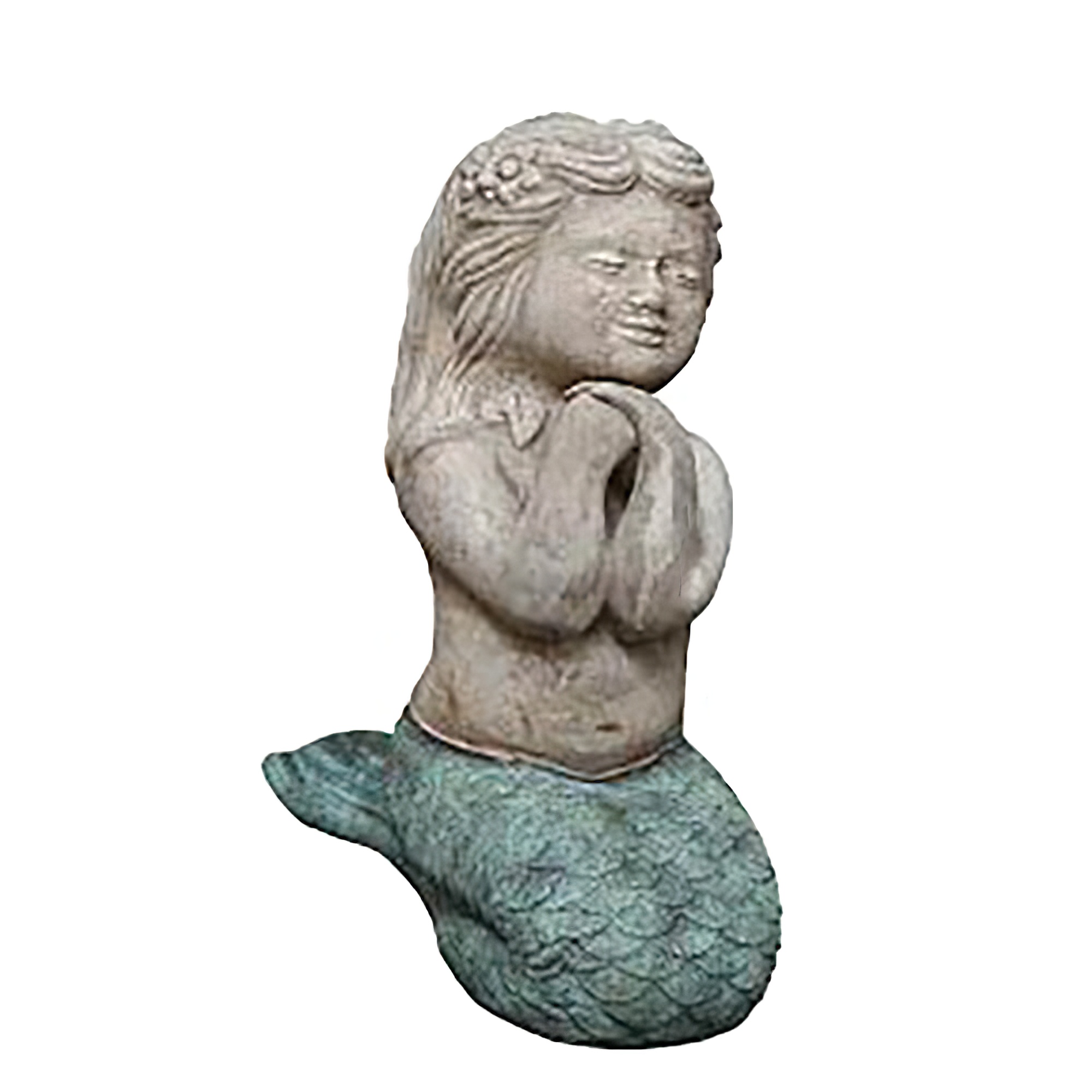 Figurine de sirène en céramique - terre cuite avec vernis partiel coloré - Assise - Venesa