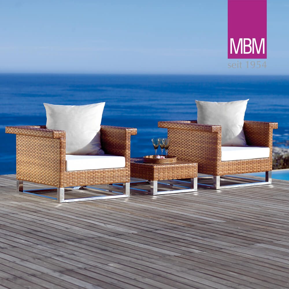 Table de salon de jardin en alu & plastique tressé - brun - MBM - Loungetisch Madrigal / ohne Glasplatte