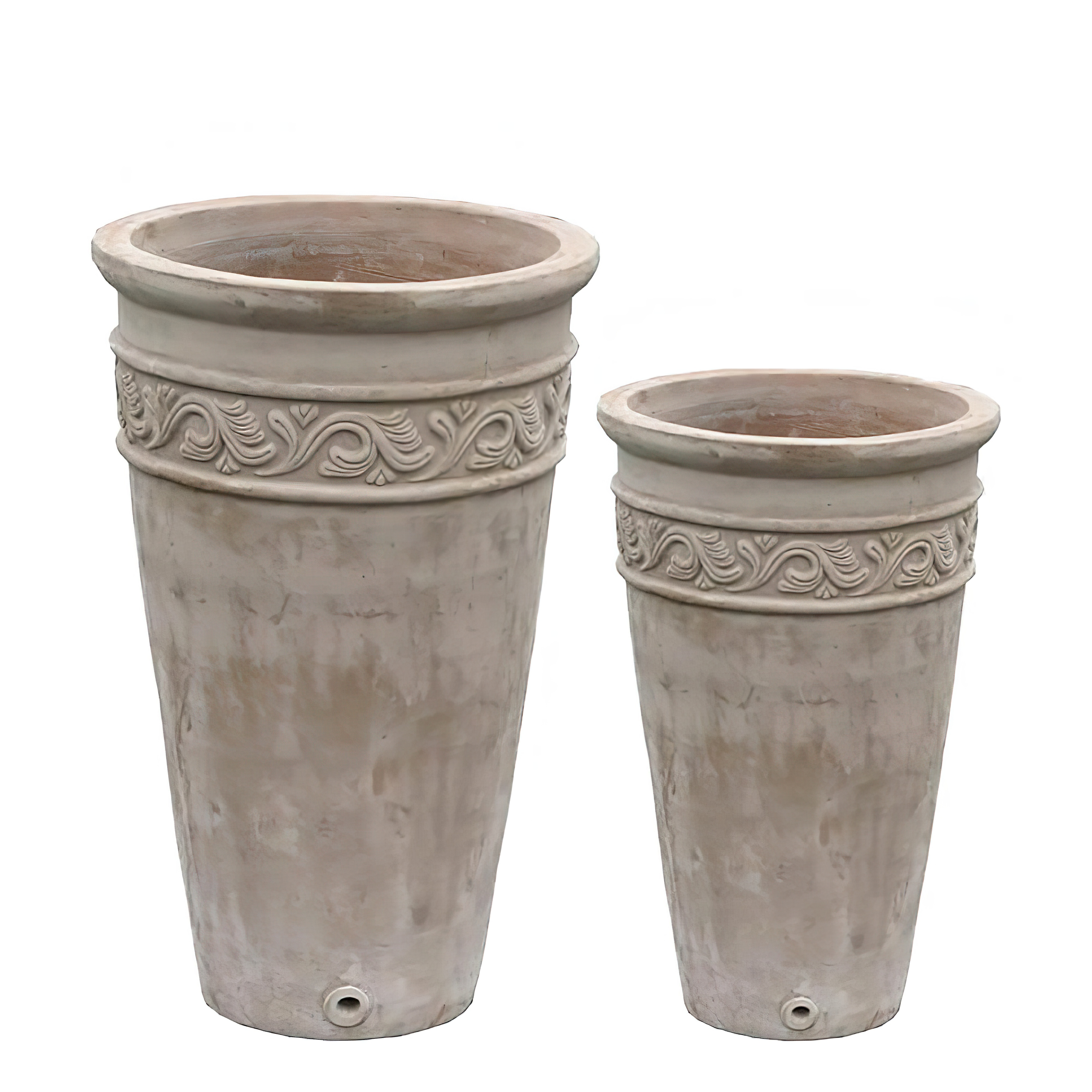 Lot de 2 vases à plantes - Terre cuite - Rond - Motif Forales - Sia
