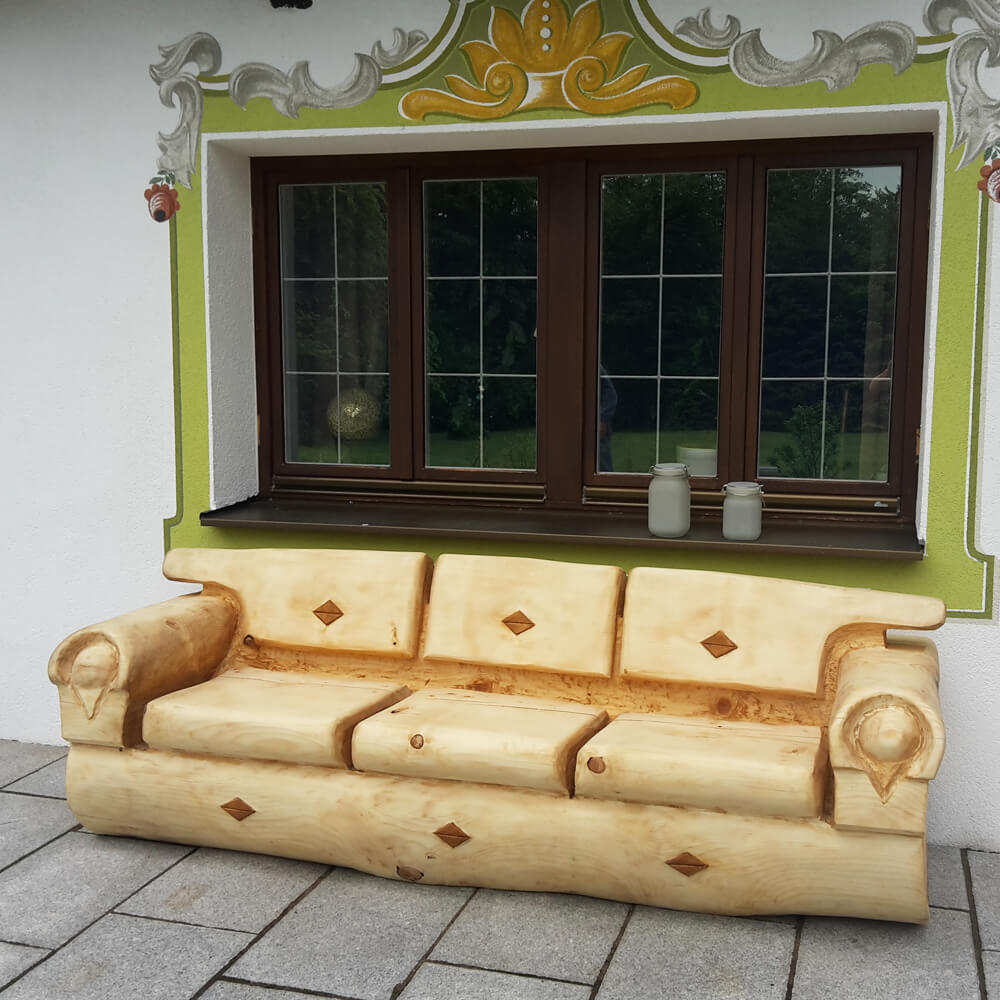 Alpen Garten Canapé tronc d'arbre trois places en bois - Design chalet d'alpage - Dent Blanche / 80x180x90cm (HxLxP)