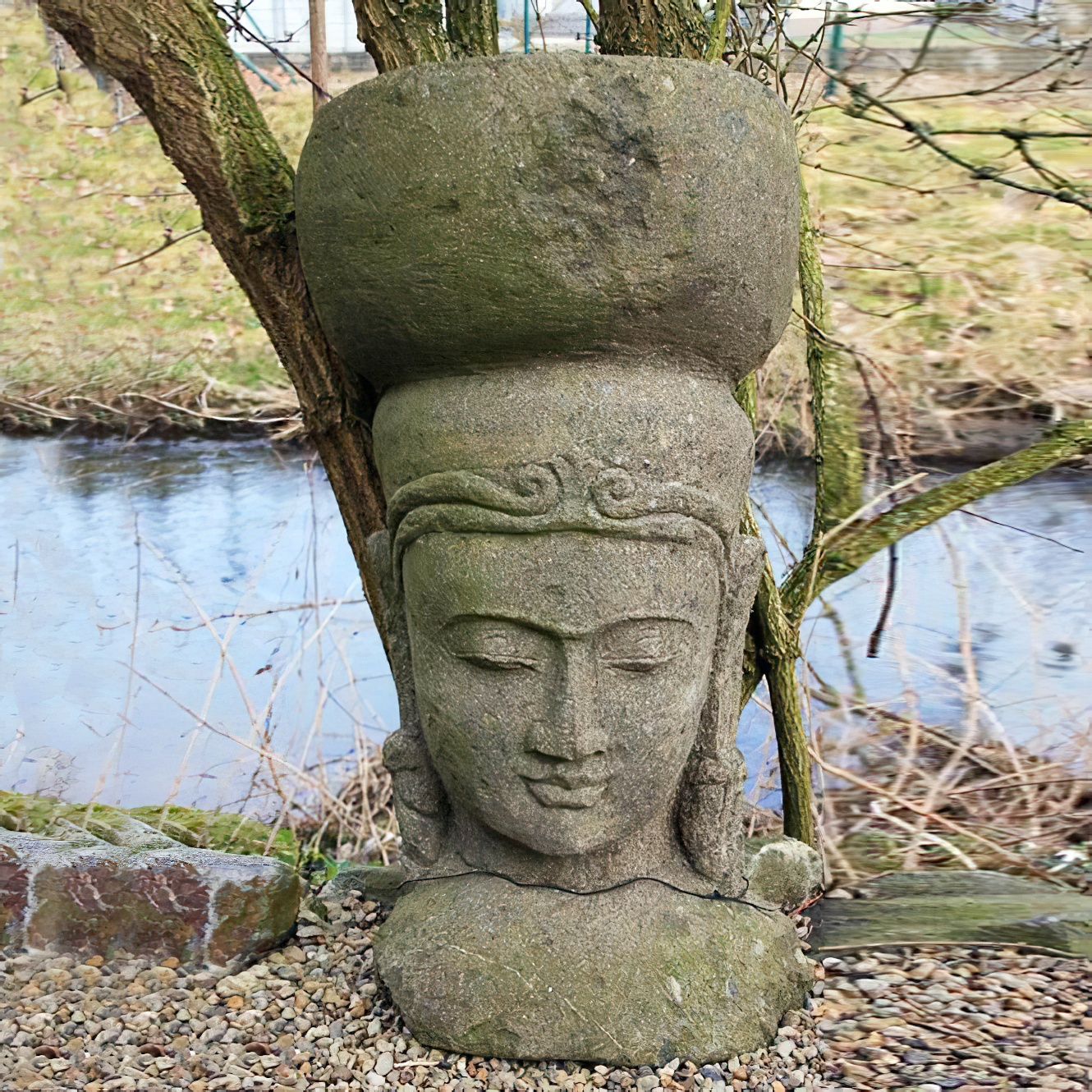 Décoration de jardin asiatique - Tête de pierre en pierre naturelle / 150 cm