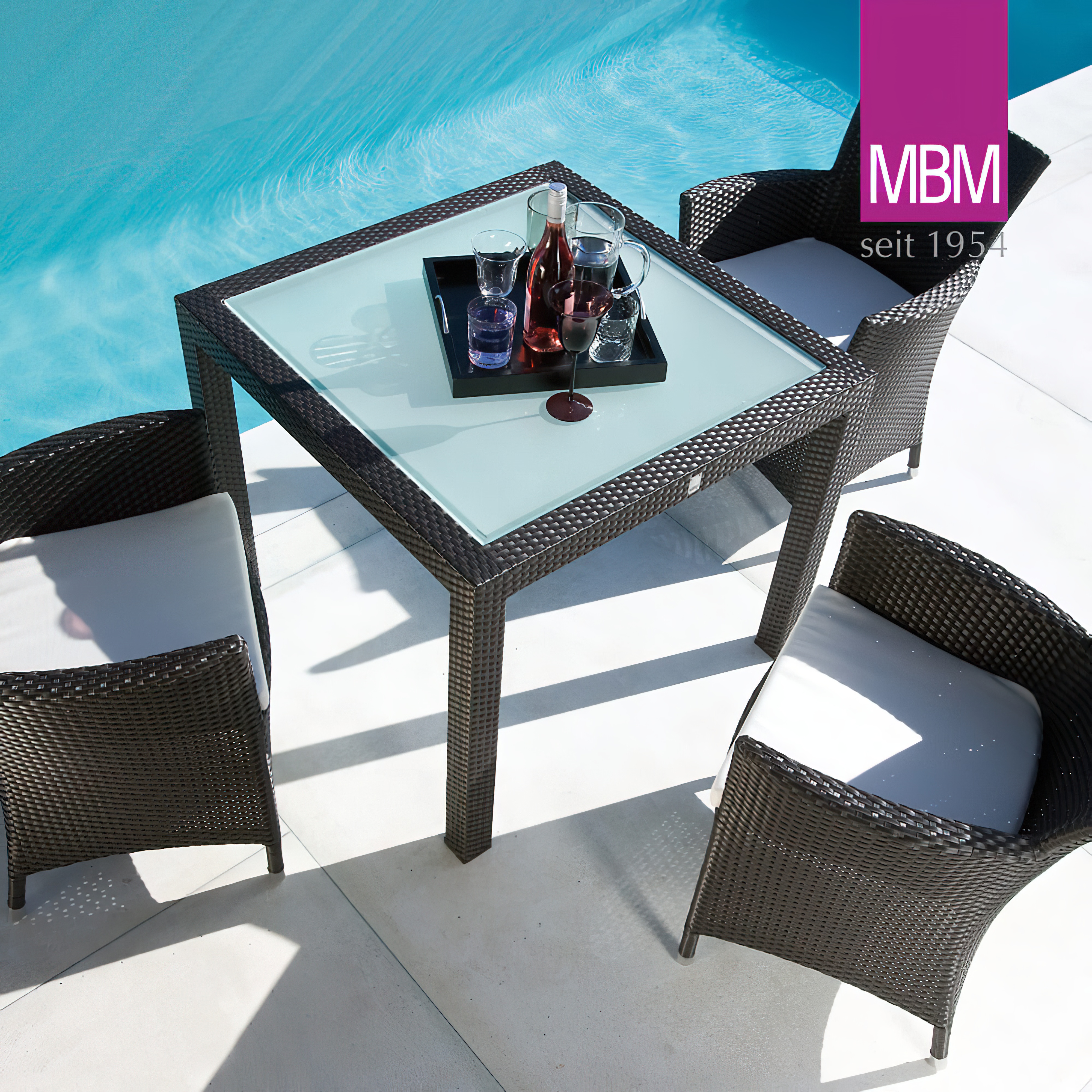 Table de jardin carrée avec plateau en verre - Alu & Tressage - 90x90cm - Table Bellini