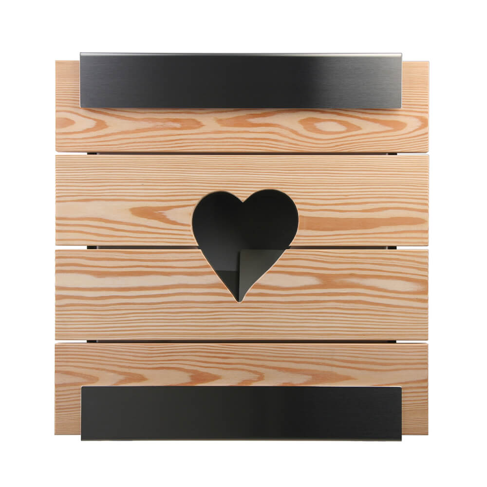 Boîte aux lettres en acier inoxydable avec façade en bois & cœur - Hypnos