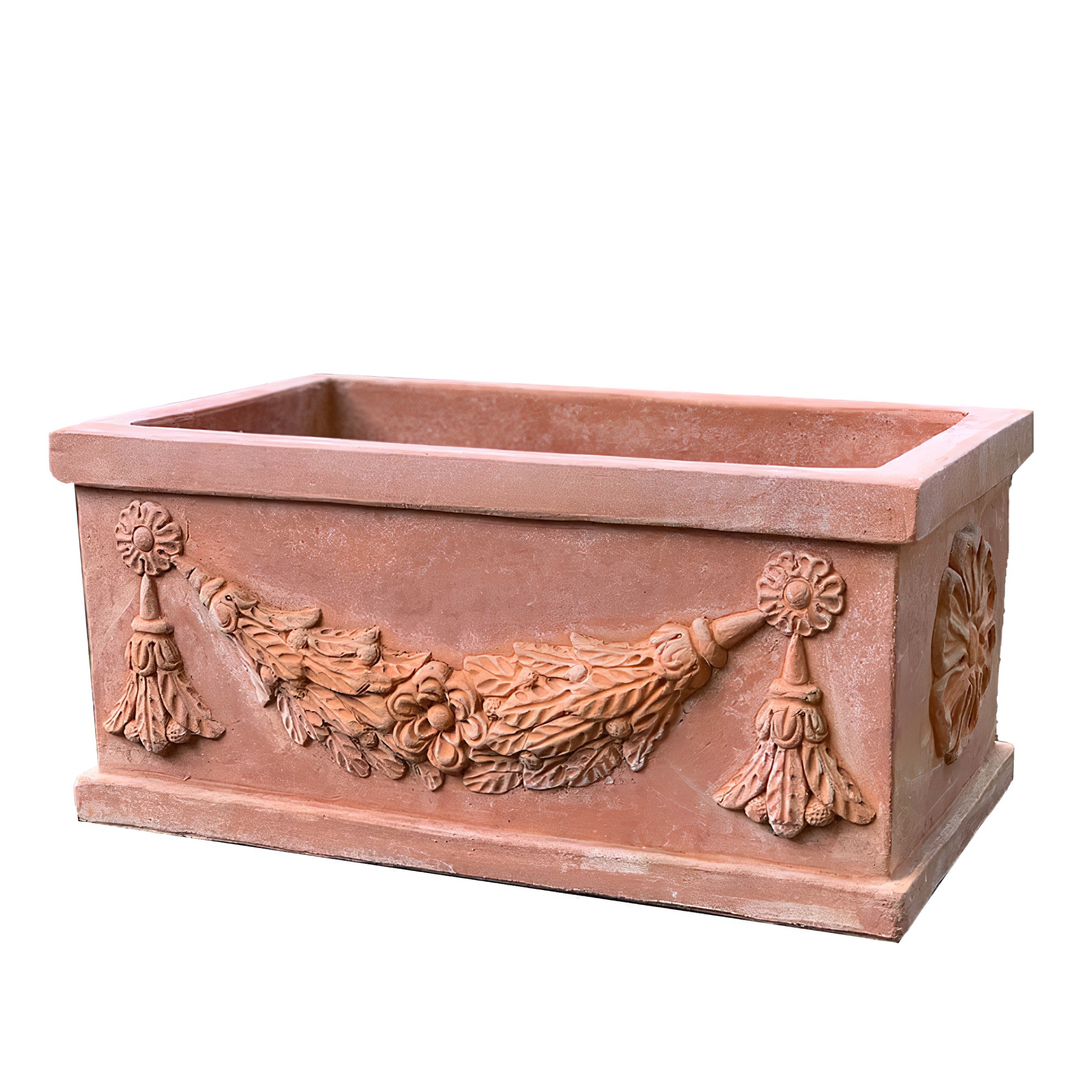 Jardinière en terre cuite avec motif floral - Zoppo / 23x50x30cm (HxLxL)