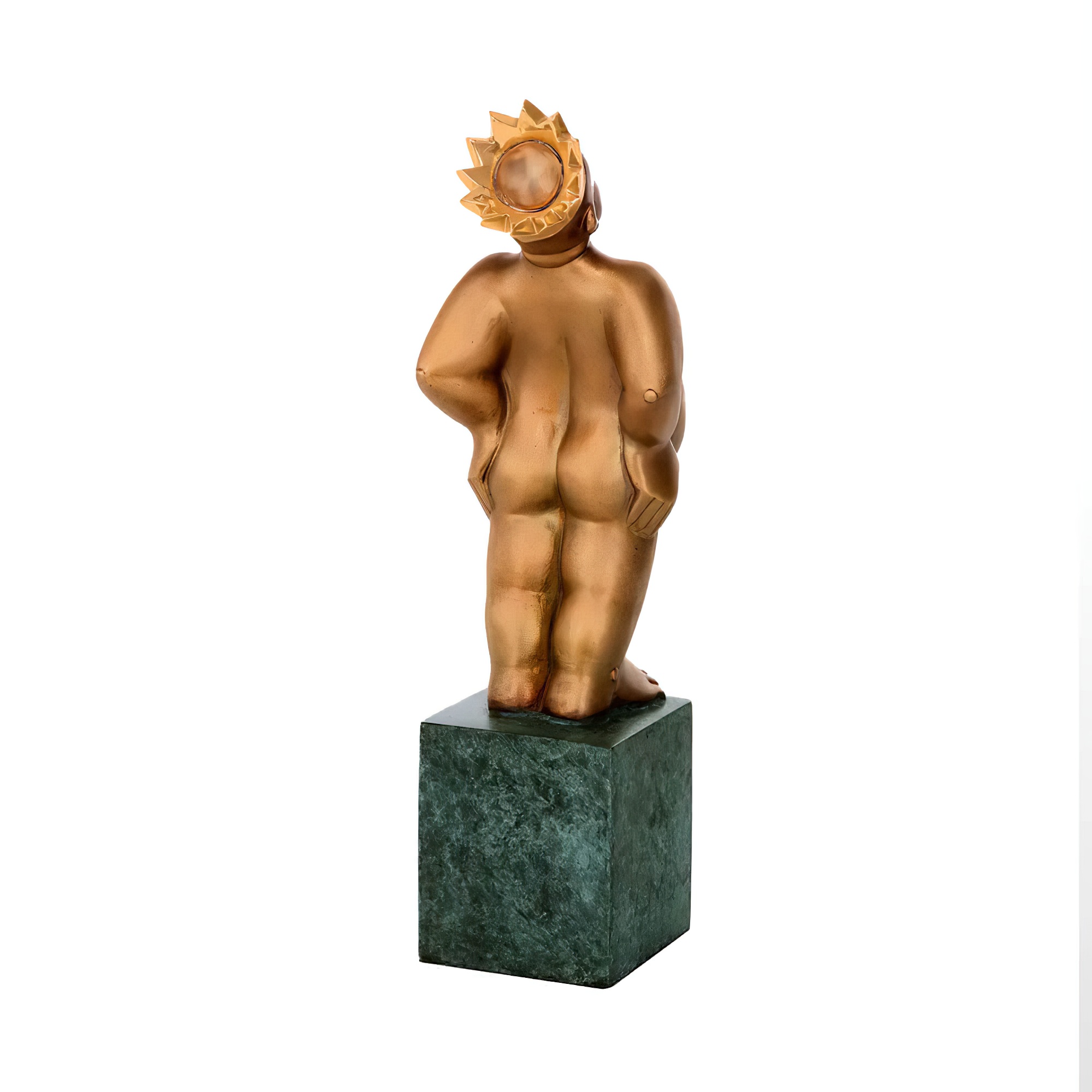 Sculpture en bronze avec socle - Roi avec couronne et ventre - Roi/Visionaire