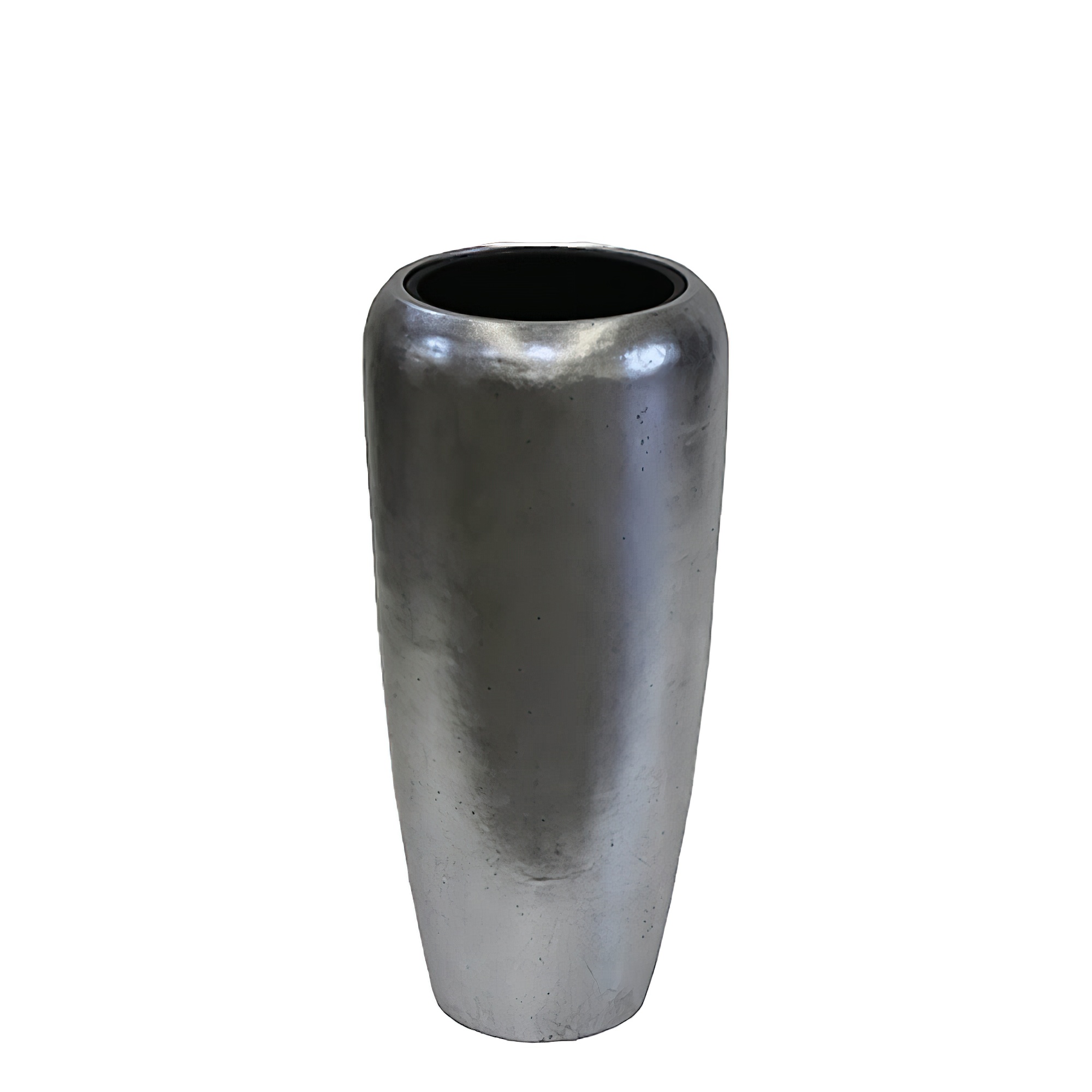 XXL Vase pour plantes d'intérieur avec insert - Polystone - Argent - Rond - Amera / 97x34cm (HxDm) / sans indicateur de niveau d'eau