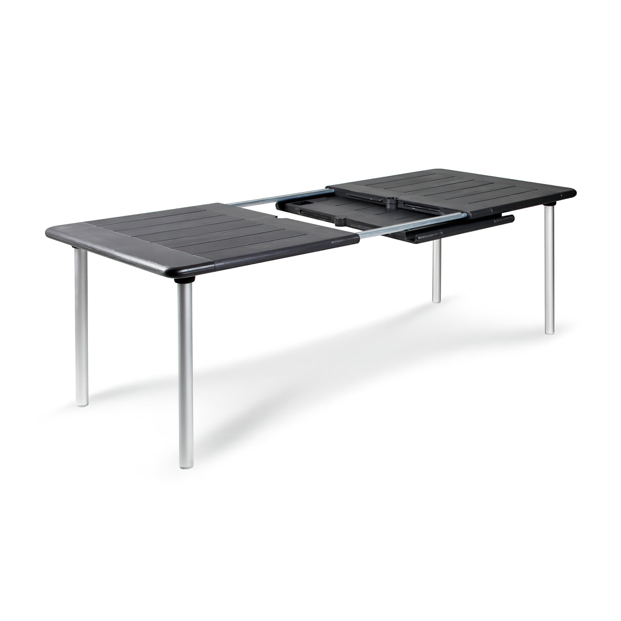 Table à rallonge stable 160cm/220cm anthracite/argent - Table Claros