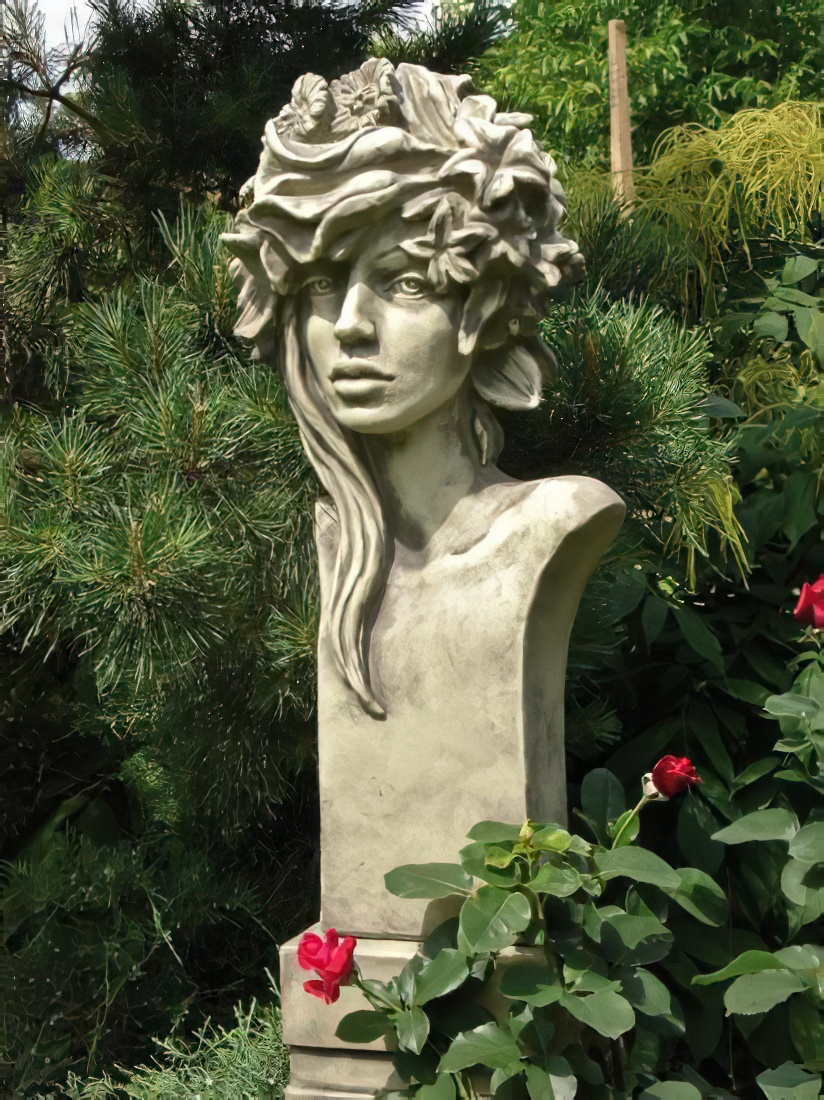 Buste de jardin en pierre moulée à motifs floraux - Aurora / Rust