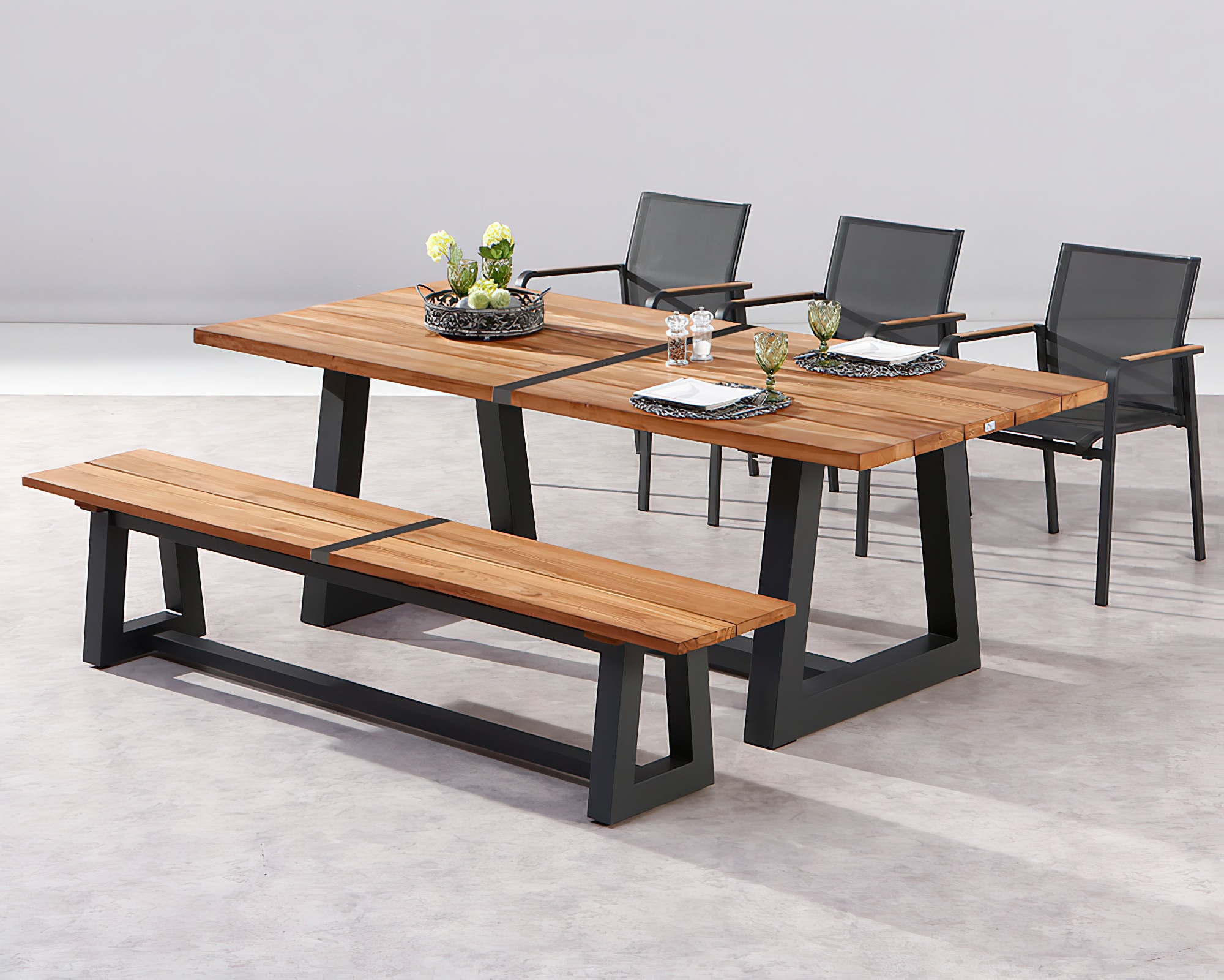 Ensemble de meubles modernes en teck, alu et ergotex - Ensemble de meubles Tekka / Anthracite