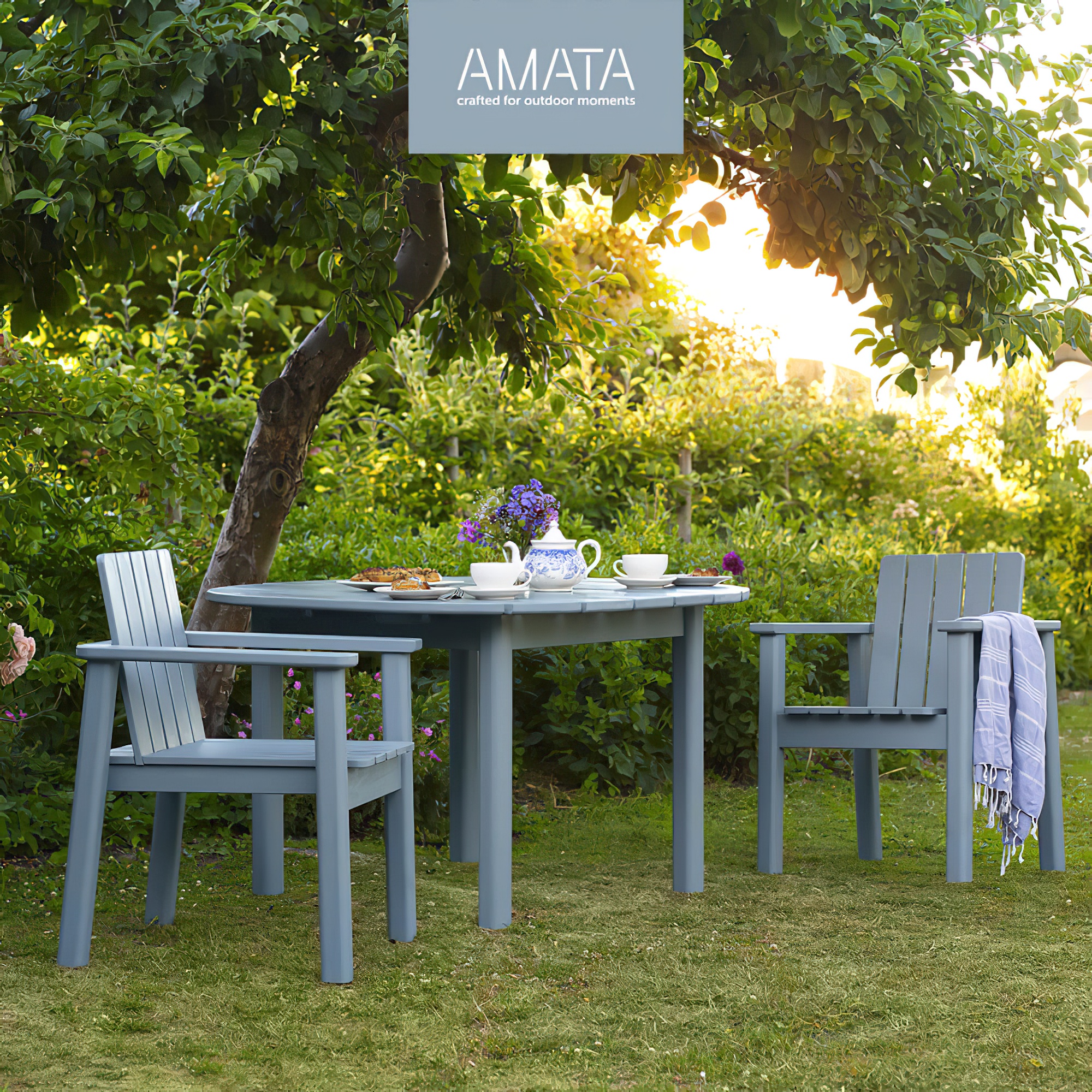 Table de jardin ronde en pin - grise - 120cm - Table de jardin Amata